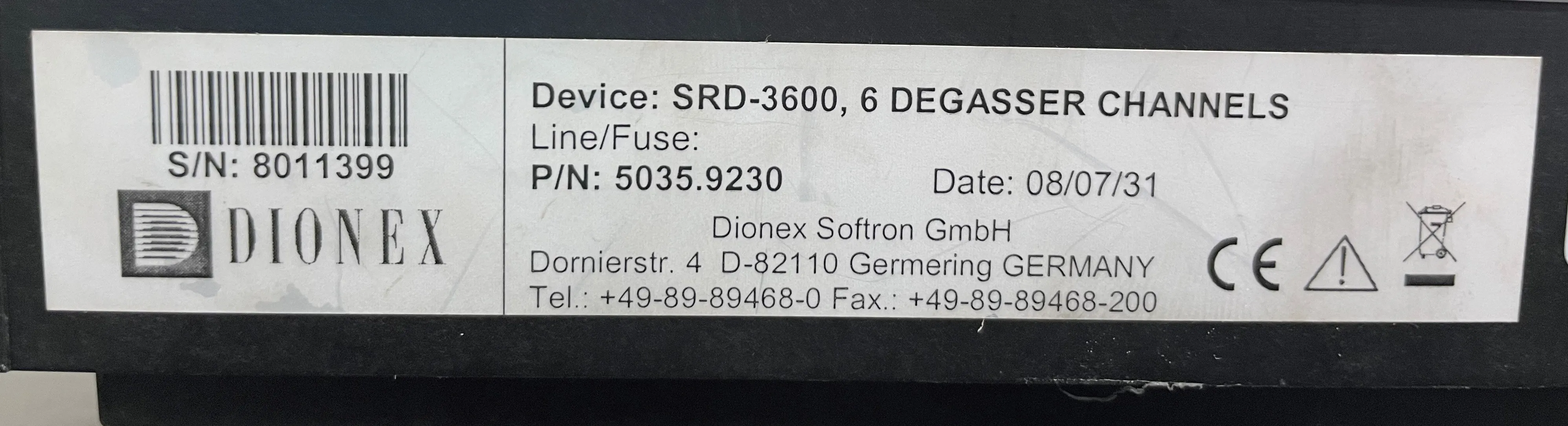 Dionex Ultimate 3000 SRD-3600 Solvent Rack Solvent Degasser