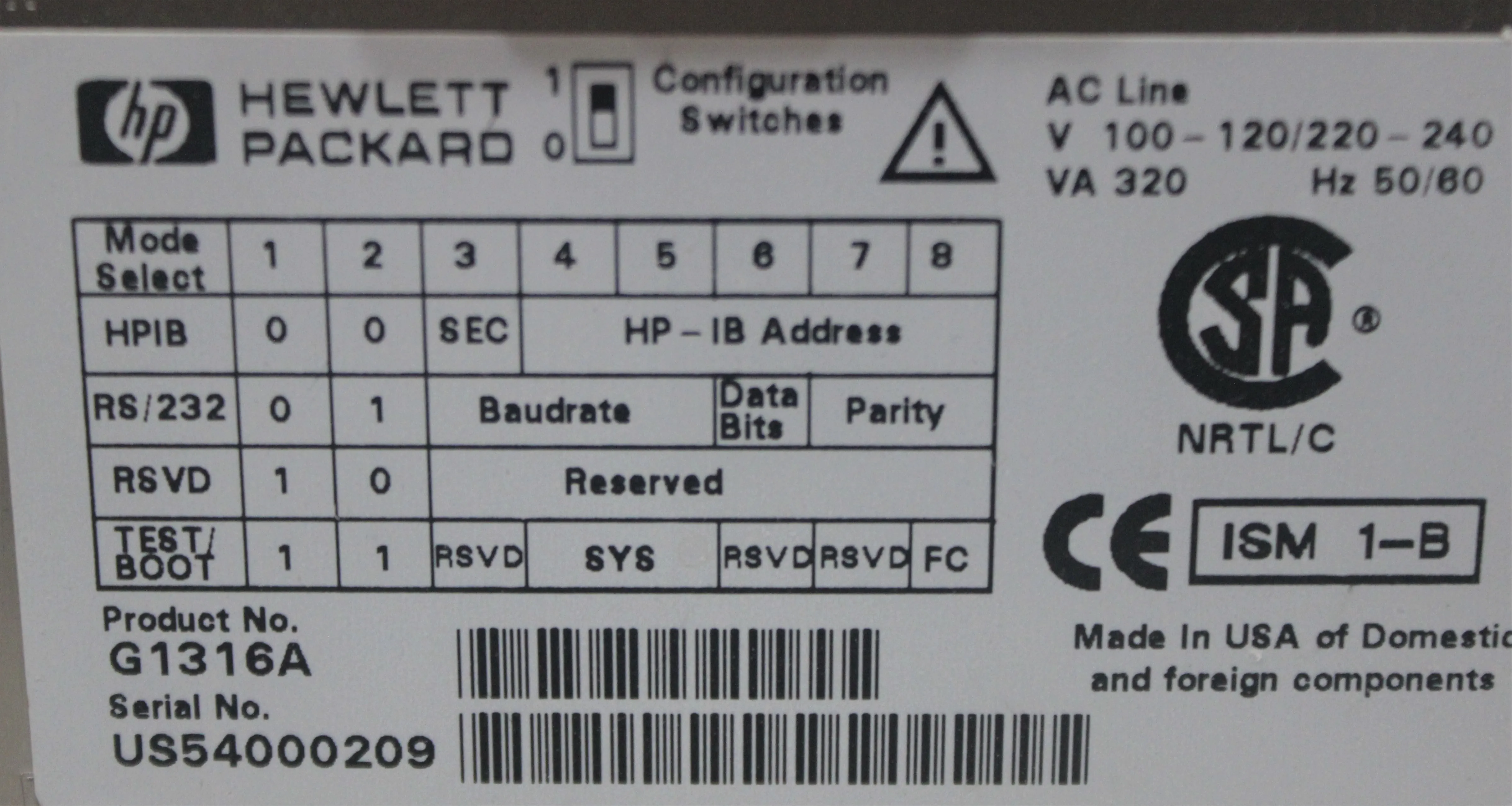 Hewlett Packard Agilent 1100 G1316A Column Compartment