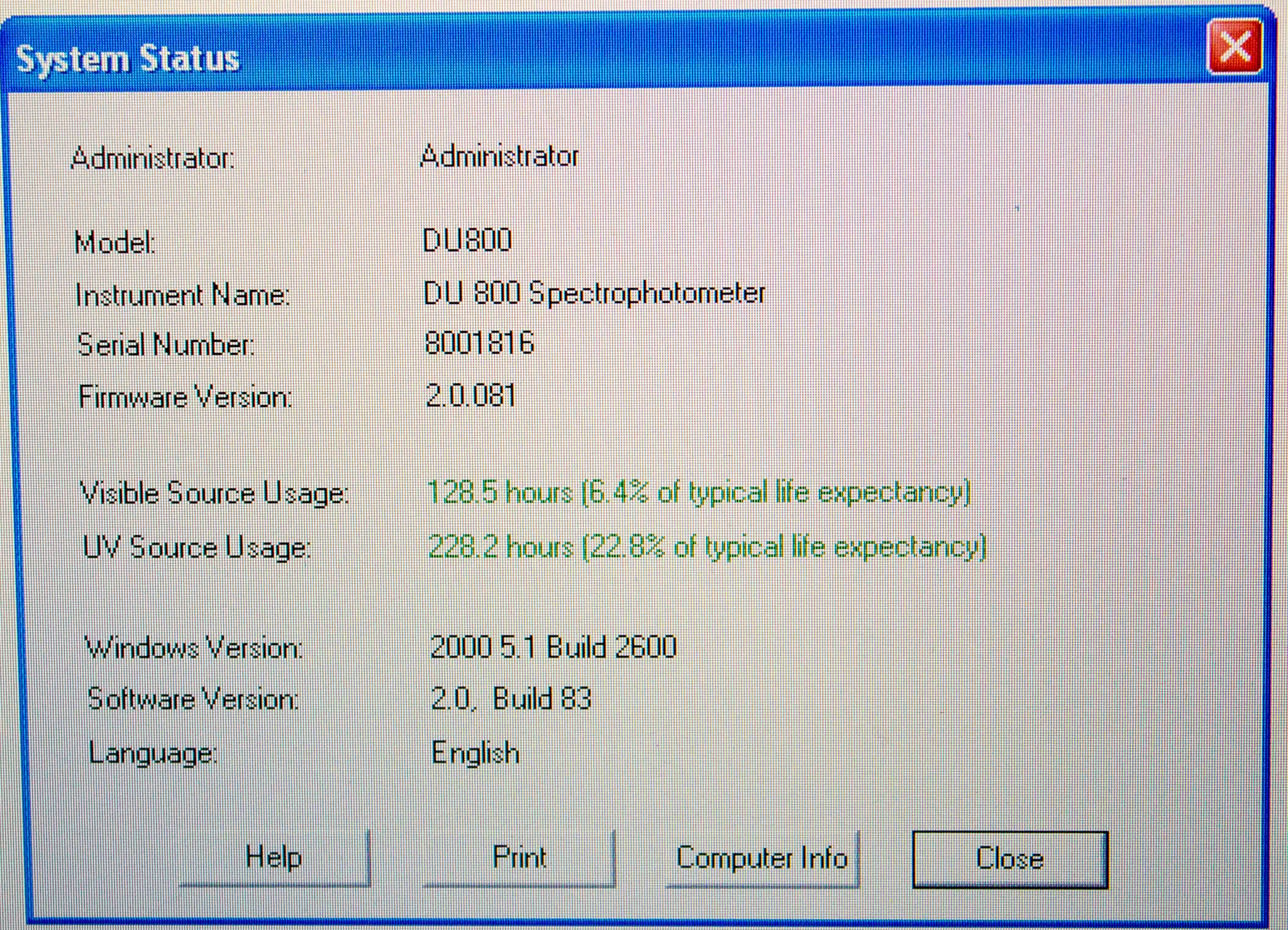 Beckman Coulter DU 800 UV/Vis Spectrophotometer with Standard Transport