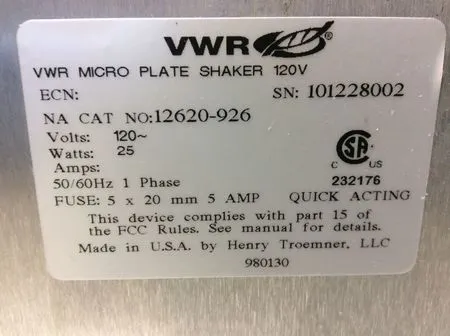 VWR Microplate Shaker Cat. 12629-926