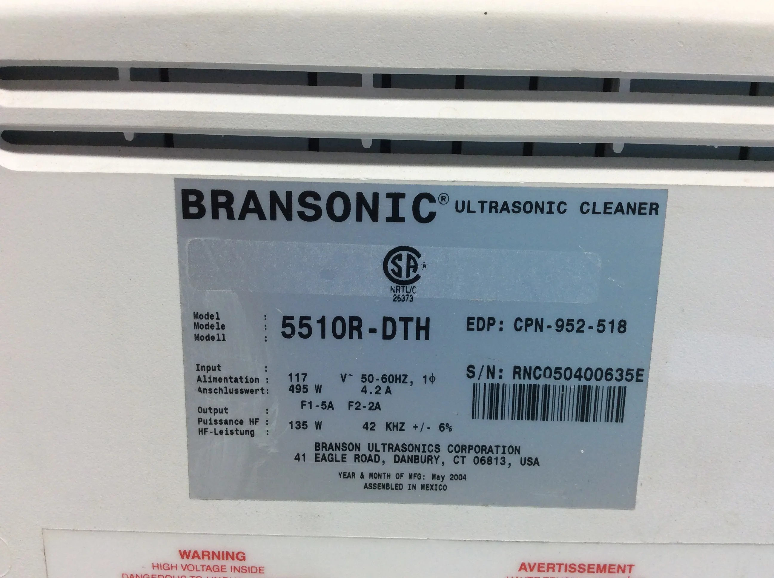 Branson 5510 Ultrasonic Cleaner