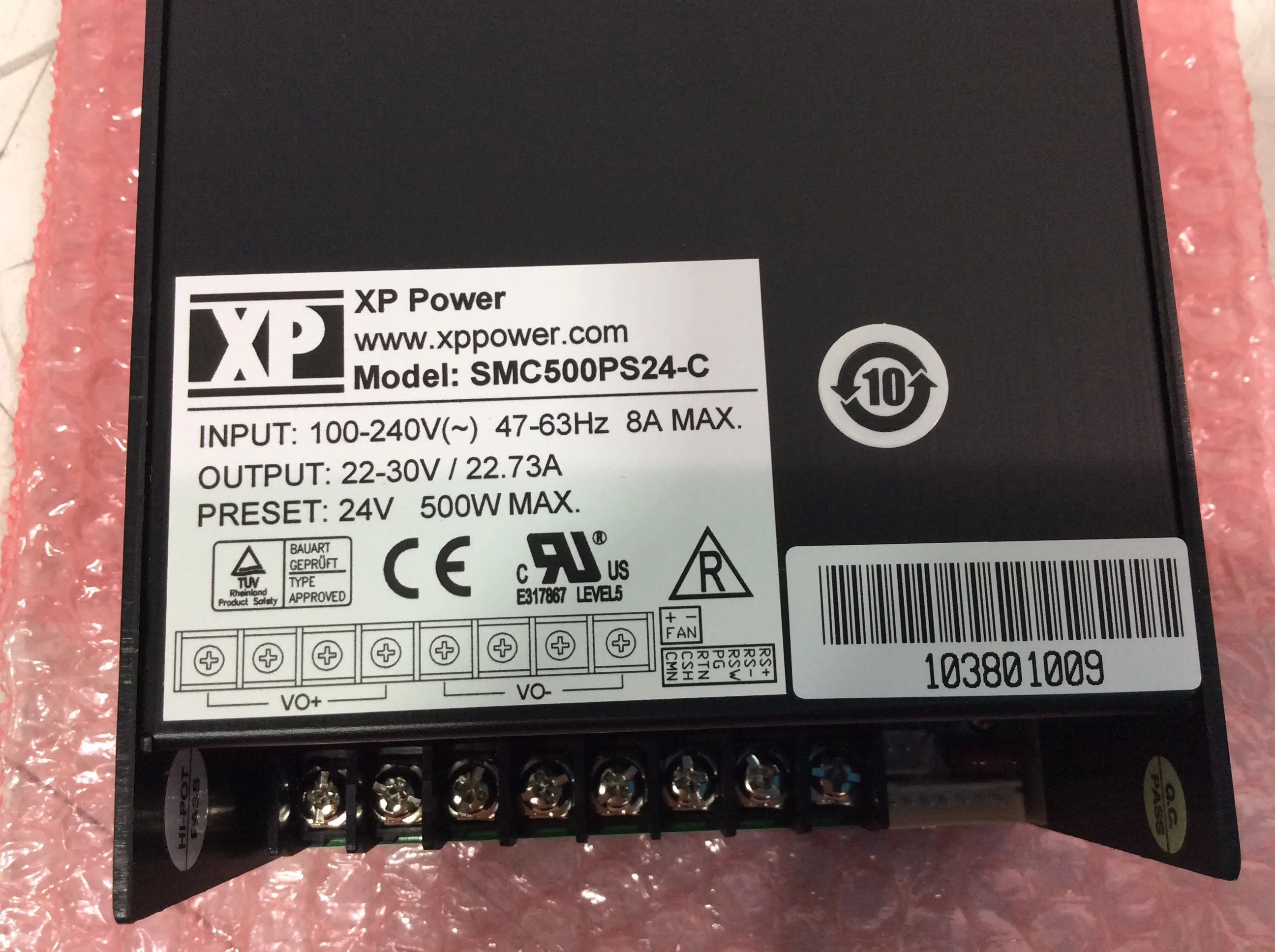 Used XP Power SMC500PS24-C 500W AC/DC Enclosed Power Supply with 30-Day Warranty