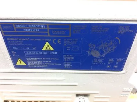 Leybold Sogevac SV65 BI FC Single-Stage, Oil-Sealed Rotary Vane Pump