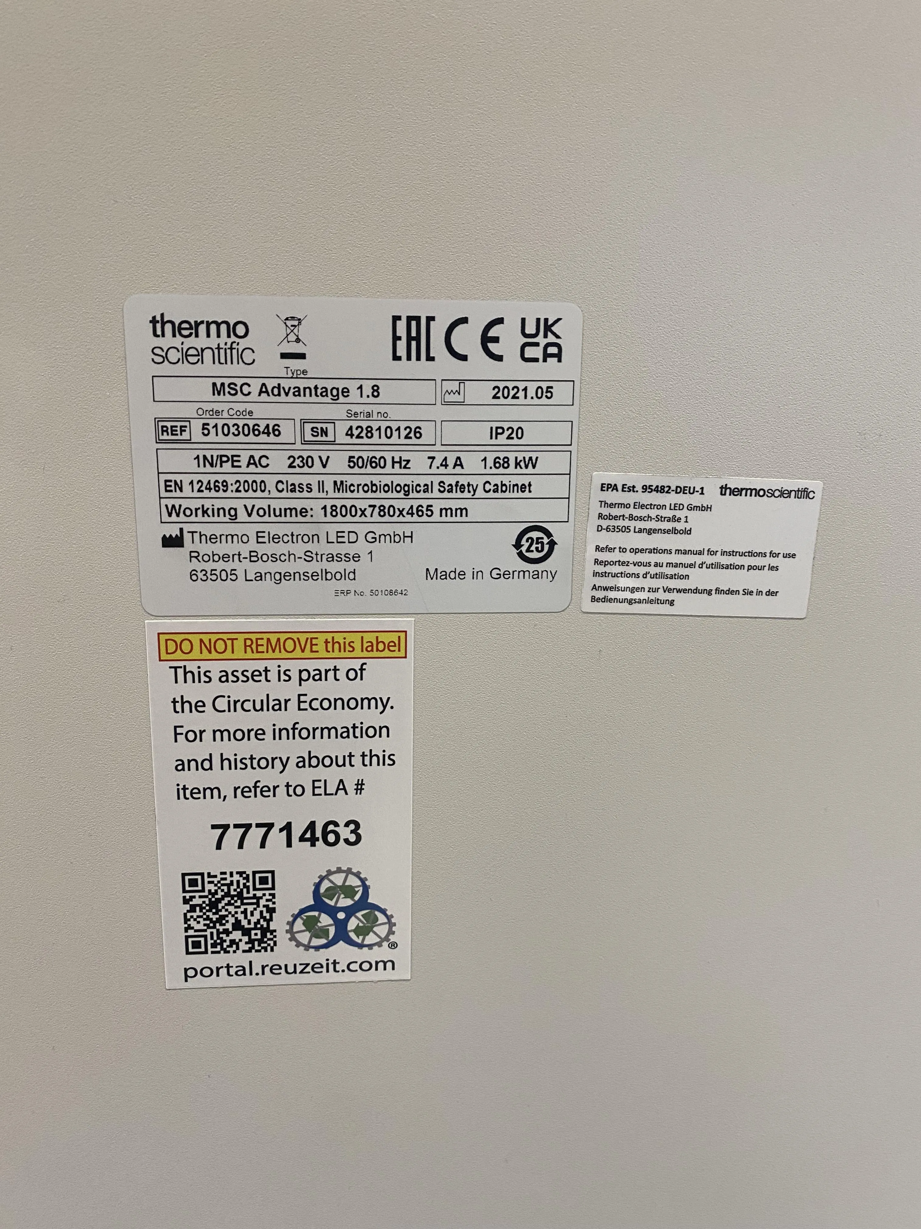 Thermo Scientific MSC-Advantage Class II Biological Safety Cabinet 100% Parts and Labor 42810126