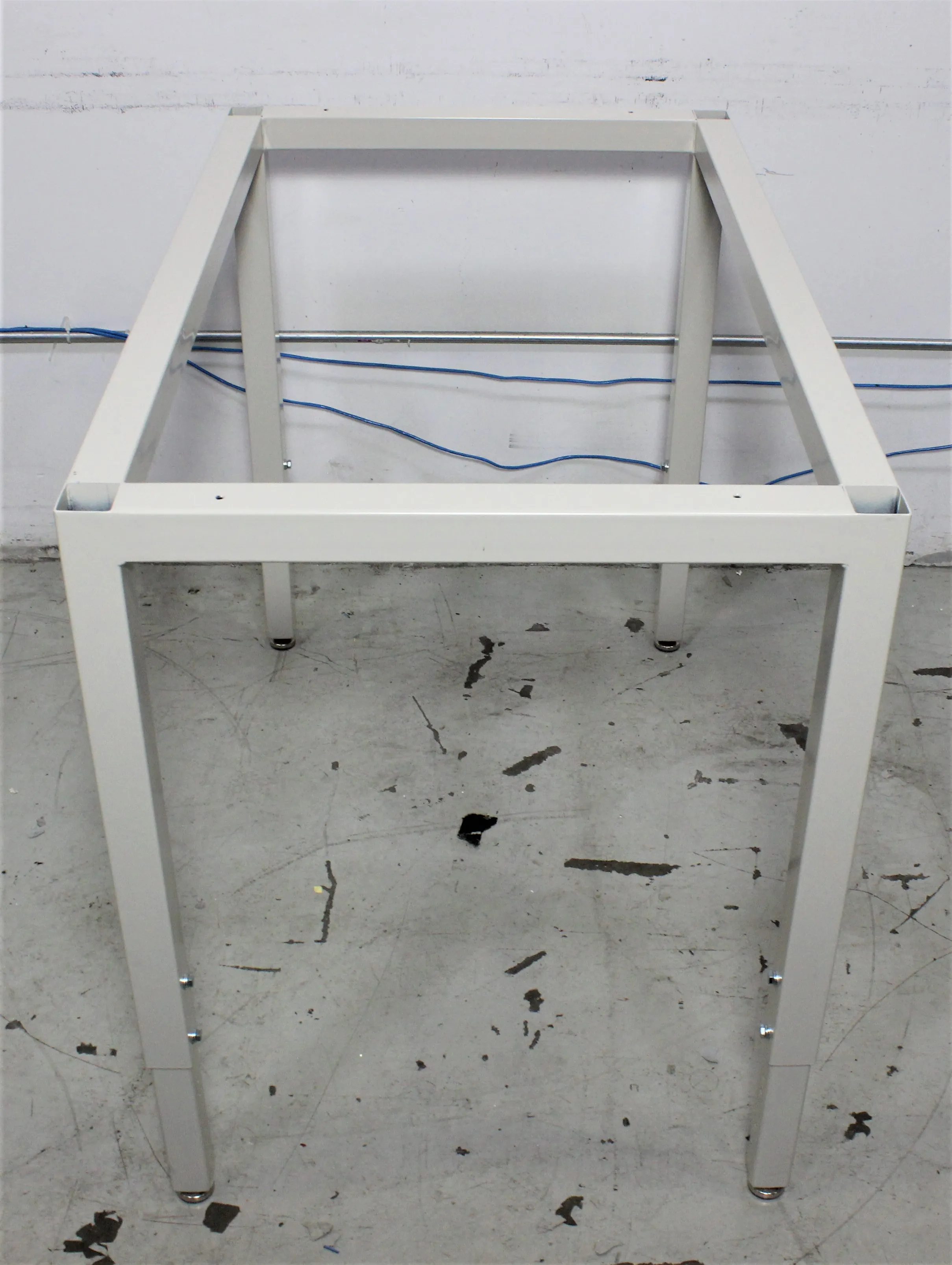 Sturdy Laboratory Work Table with Metal Legs and Wooden Surface