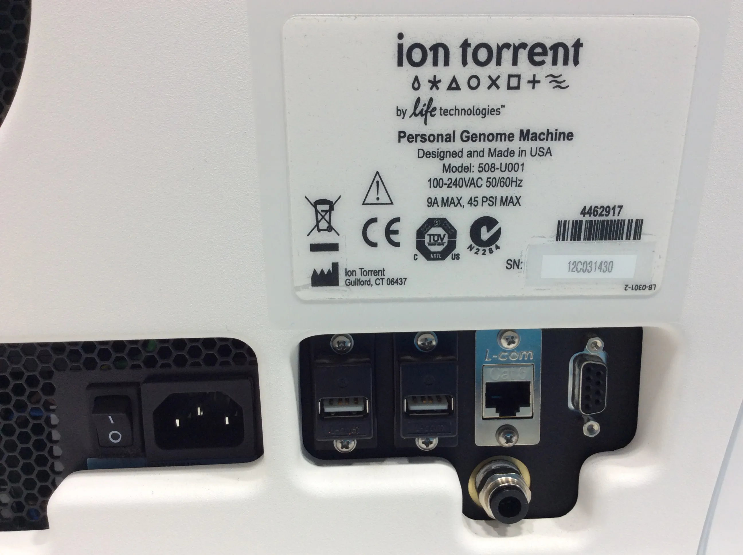 Ion Torrent Life Technologies 508-U001 Personal Genome Machinea DNA Sequencer