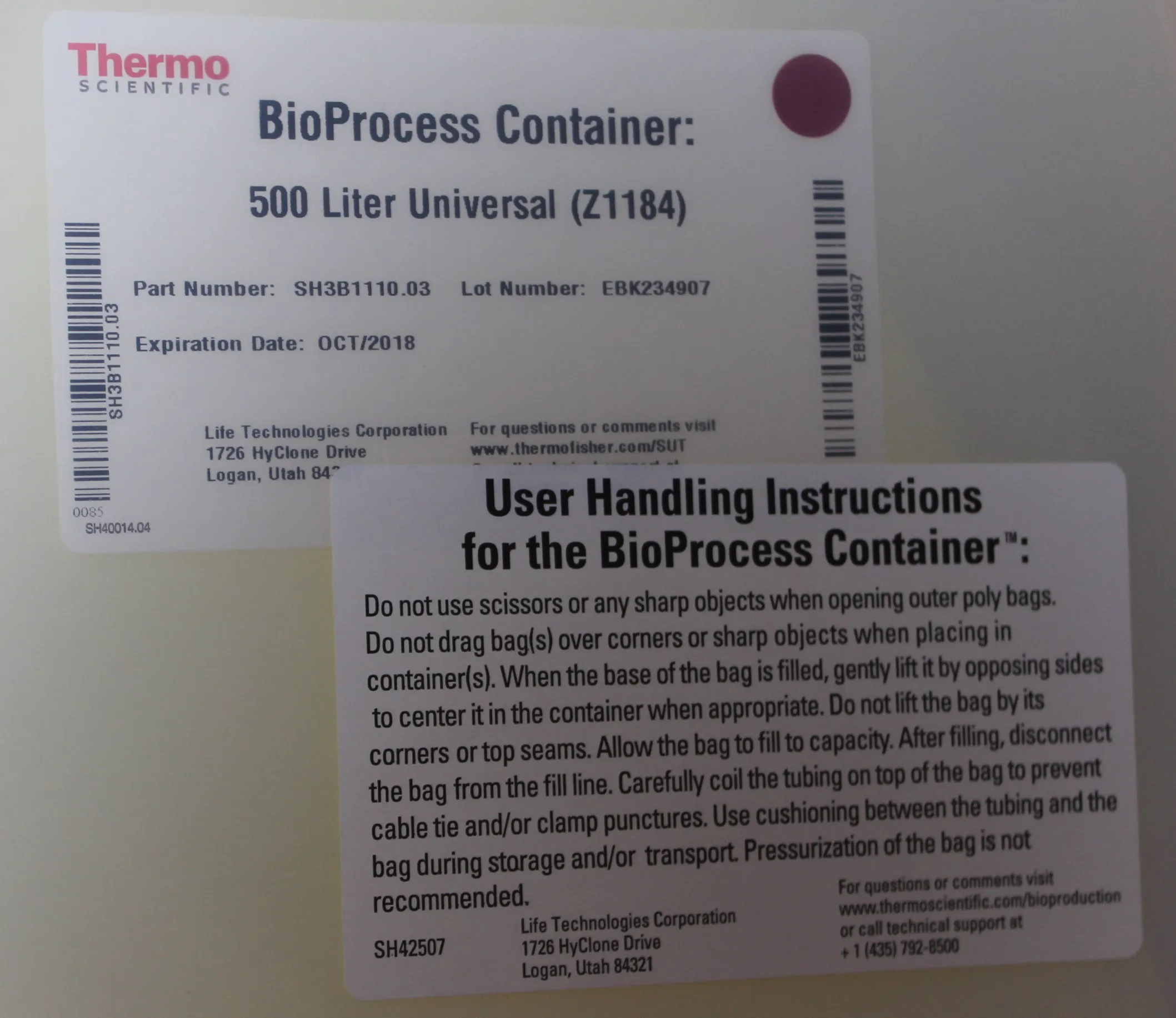 Thermo Scientific Bioprocess Container 500L Universal SH3B1110.03