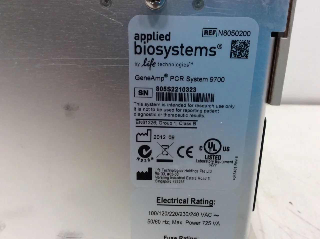 Applied Biosystems GeneAmp PCR System 9700 Thermal Cycler