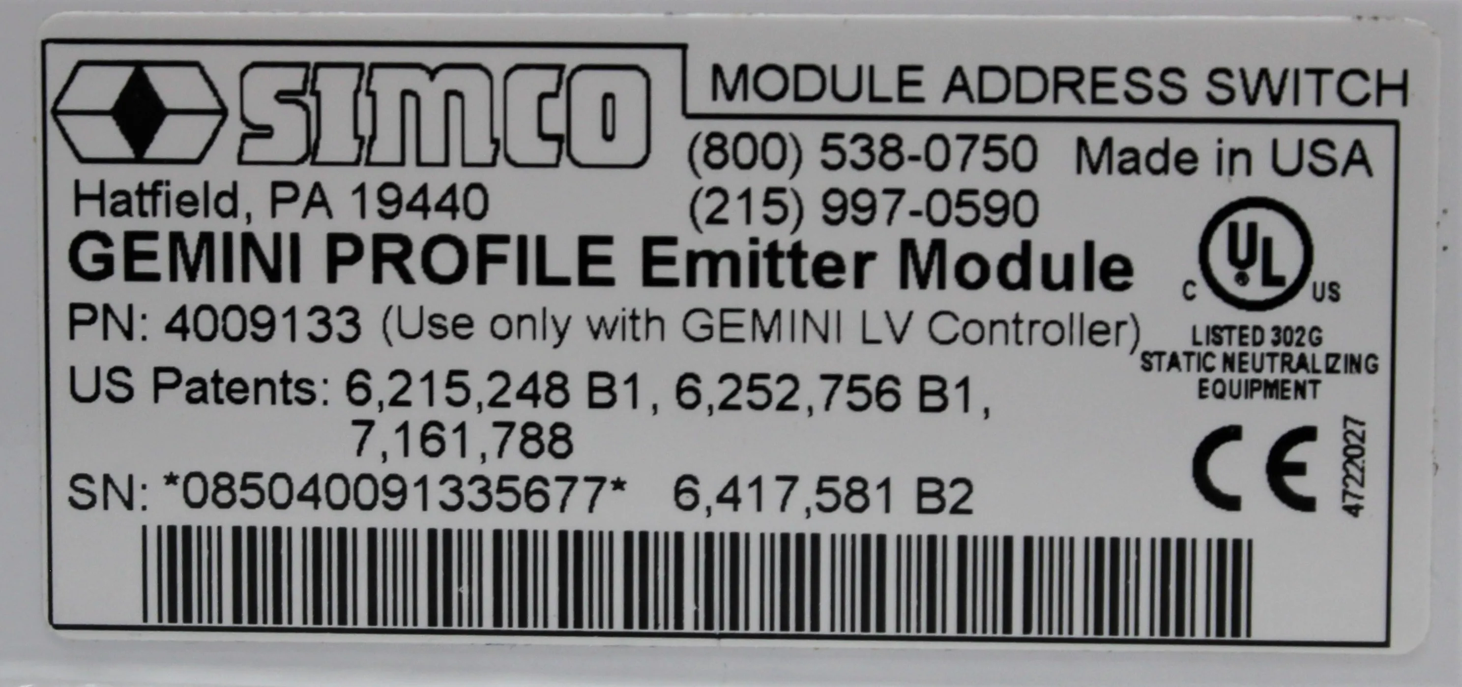 Simco Gemini Profile Emitter Module System - Used Lab Bench Equipment