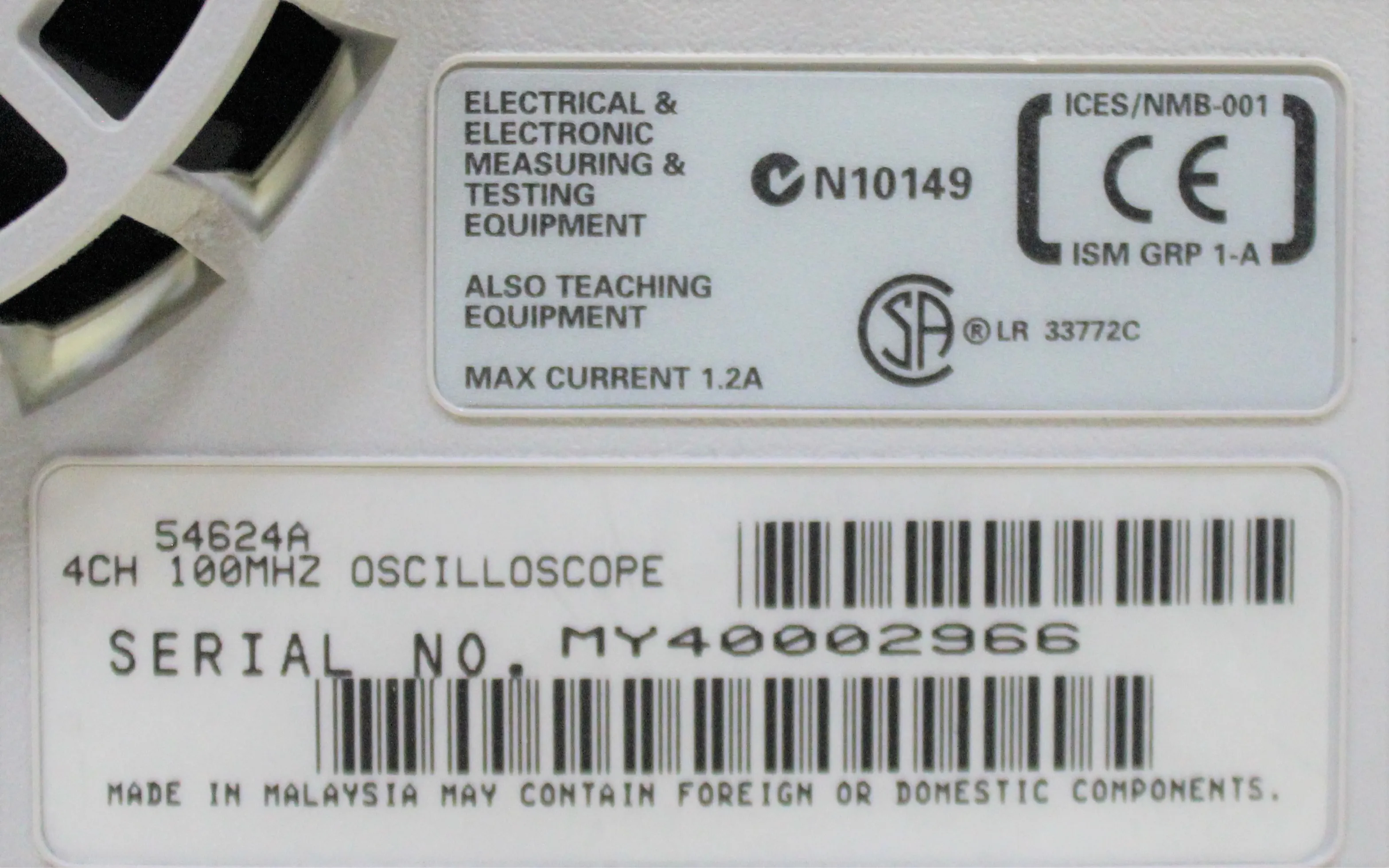 Agilent 54624A-100 MHz Oscilloscope 4-Channel with Mega Zoom Deep Memory