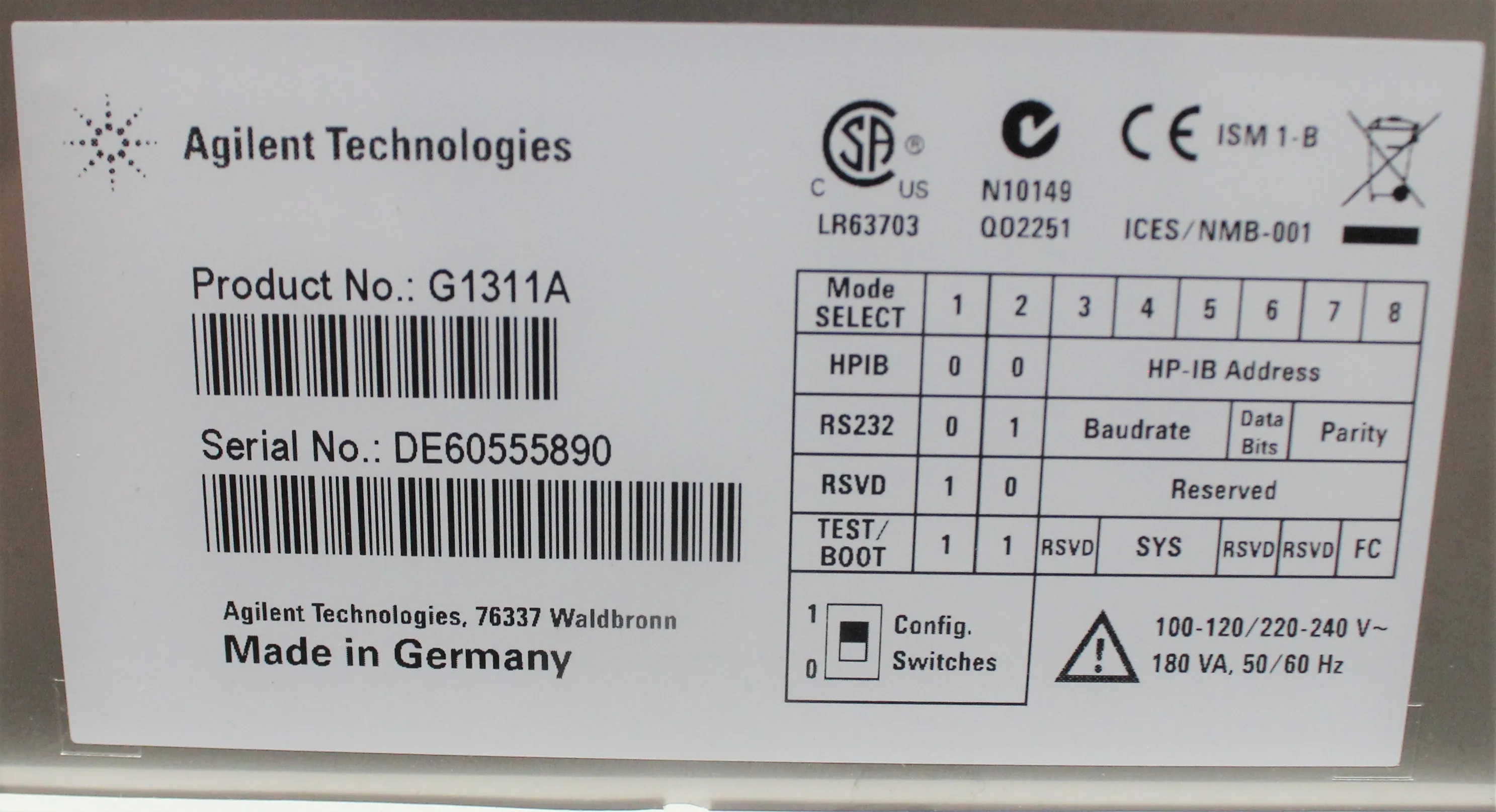 Agilent 1200 Series HPLC System with G1311A Quaternary Pump, G1329A Thermal Autosampler, and more