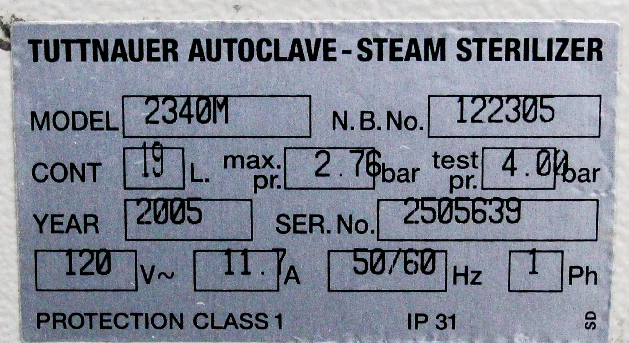 Tuttnauer 2340M Manual Autoclave Steam Sterilizer