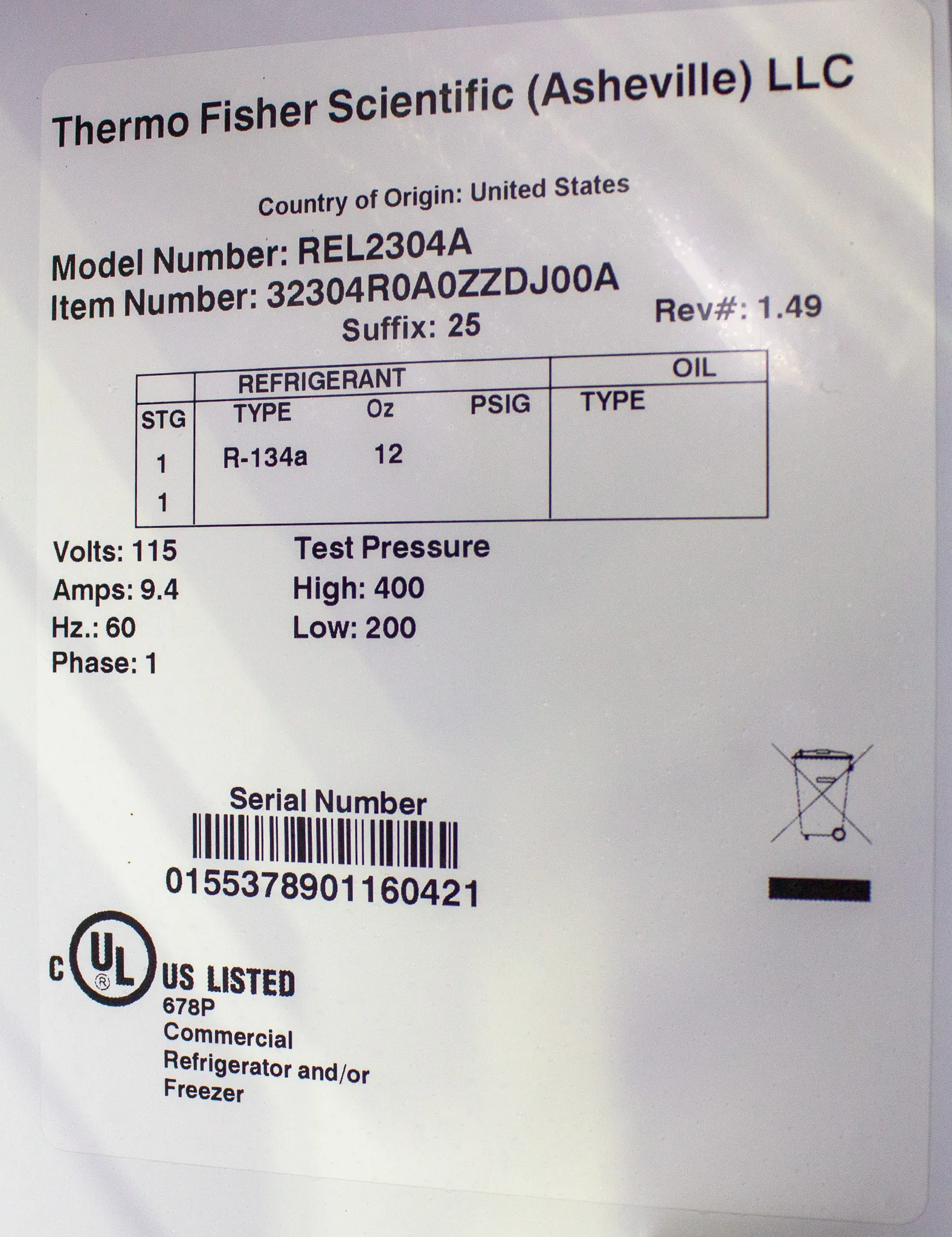 Thermo Scientific REL2304A Lab Refrigerator