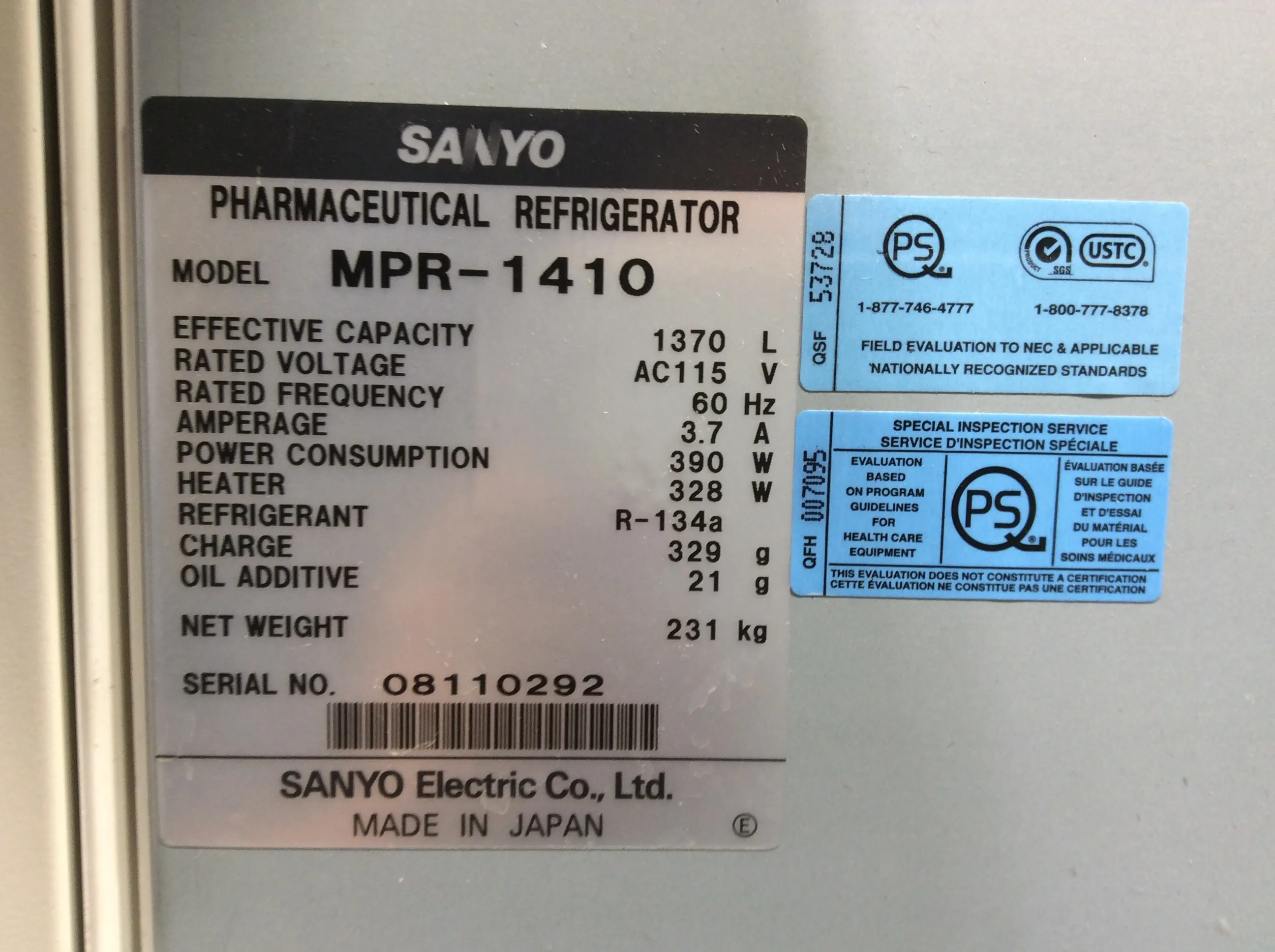 Sanyo MPR-1410 Pharmaceutical Large Capacity 2 Door Refrigerator