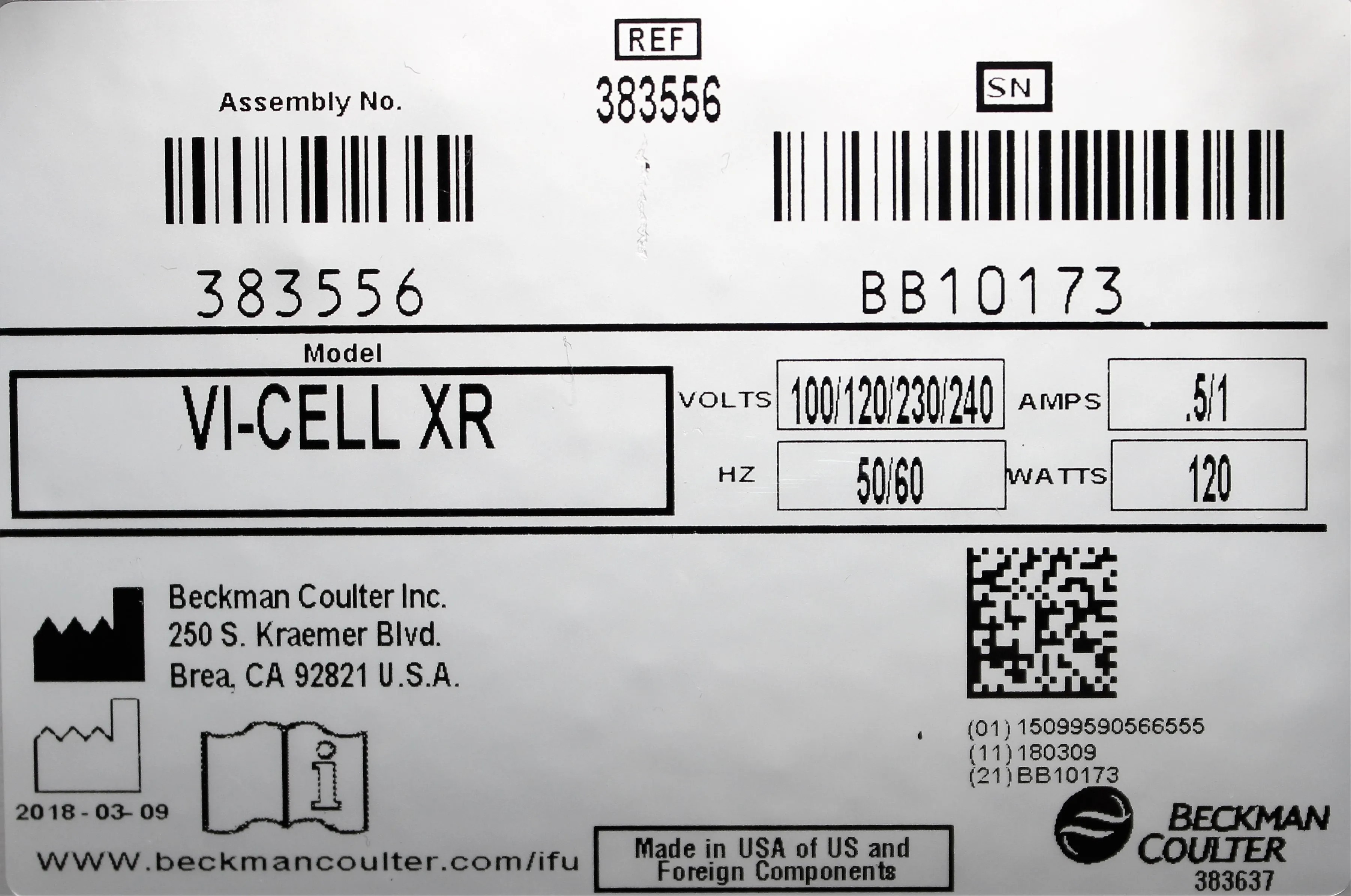 Beckman Coulter Vi-CELL XR Cell Viability Analyzer with Computer and monitor