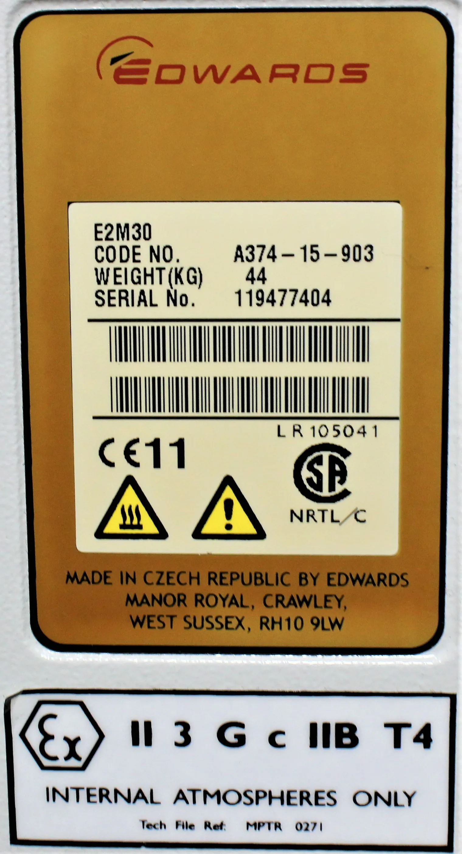 Edwards A374-15-903 Dual Stage Rotary Vane Mechanical Vacuum Pump