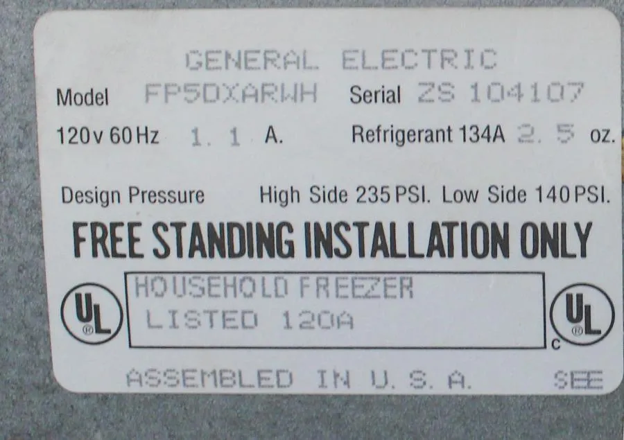 General Electric Upright Freezer model: FP5DXARWH