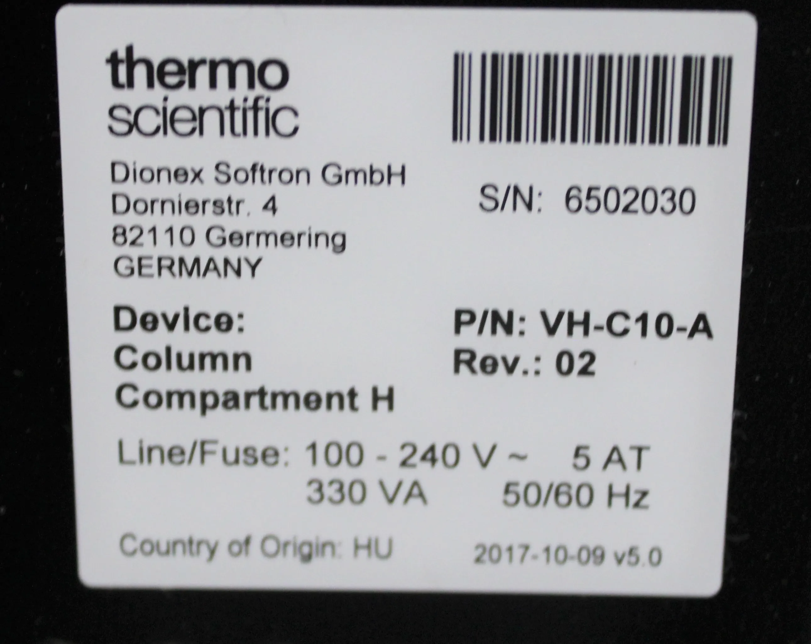 Thermo Fisher Vanquish Column Compartment H VH-C10-A Used