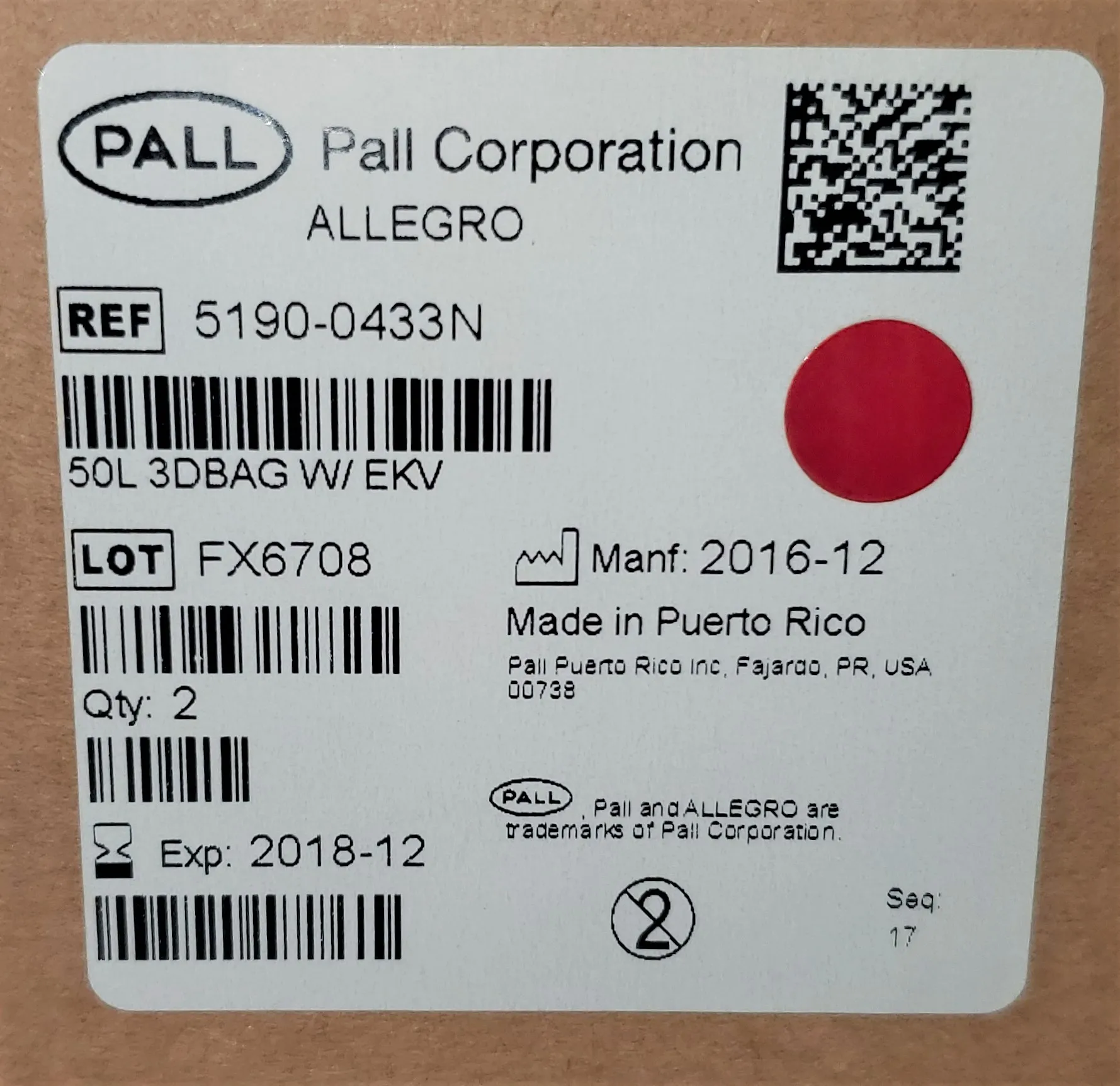 Pall Allegro 50L 3D Bag w EKV 5190-0433N