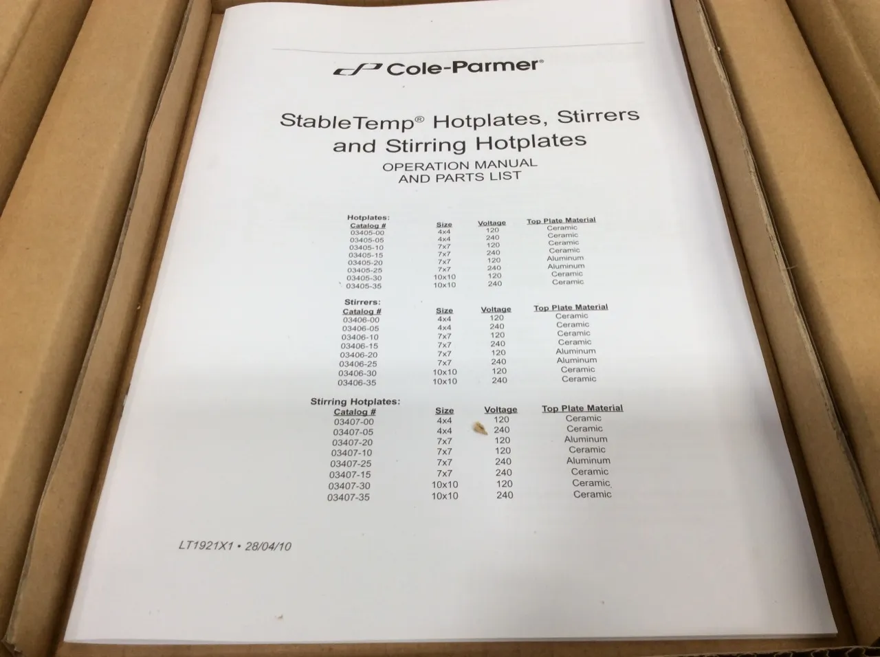 Cole Parmer Ceramic Stabletemp Stirring Hot Plate 7x7 03407-10 Class 1 Lab Equipment