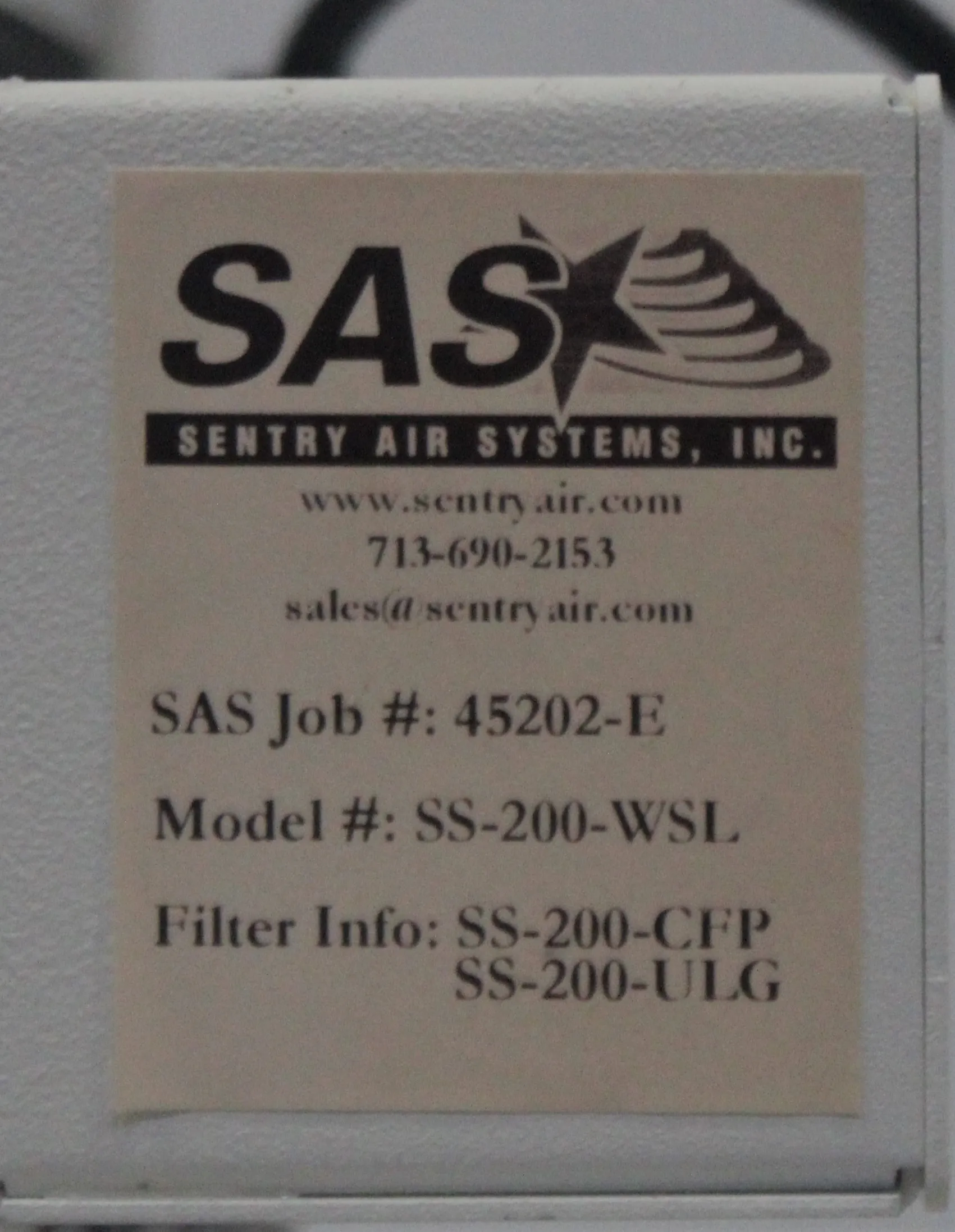 SAS SS-200-WSL Winged Sentry Compact Benchtop Air Filtration System