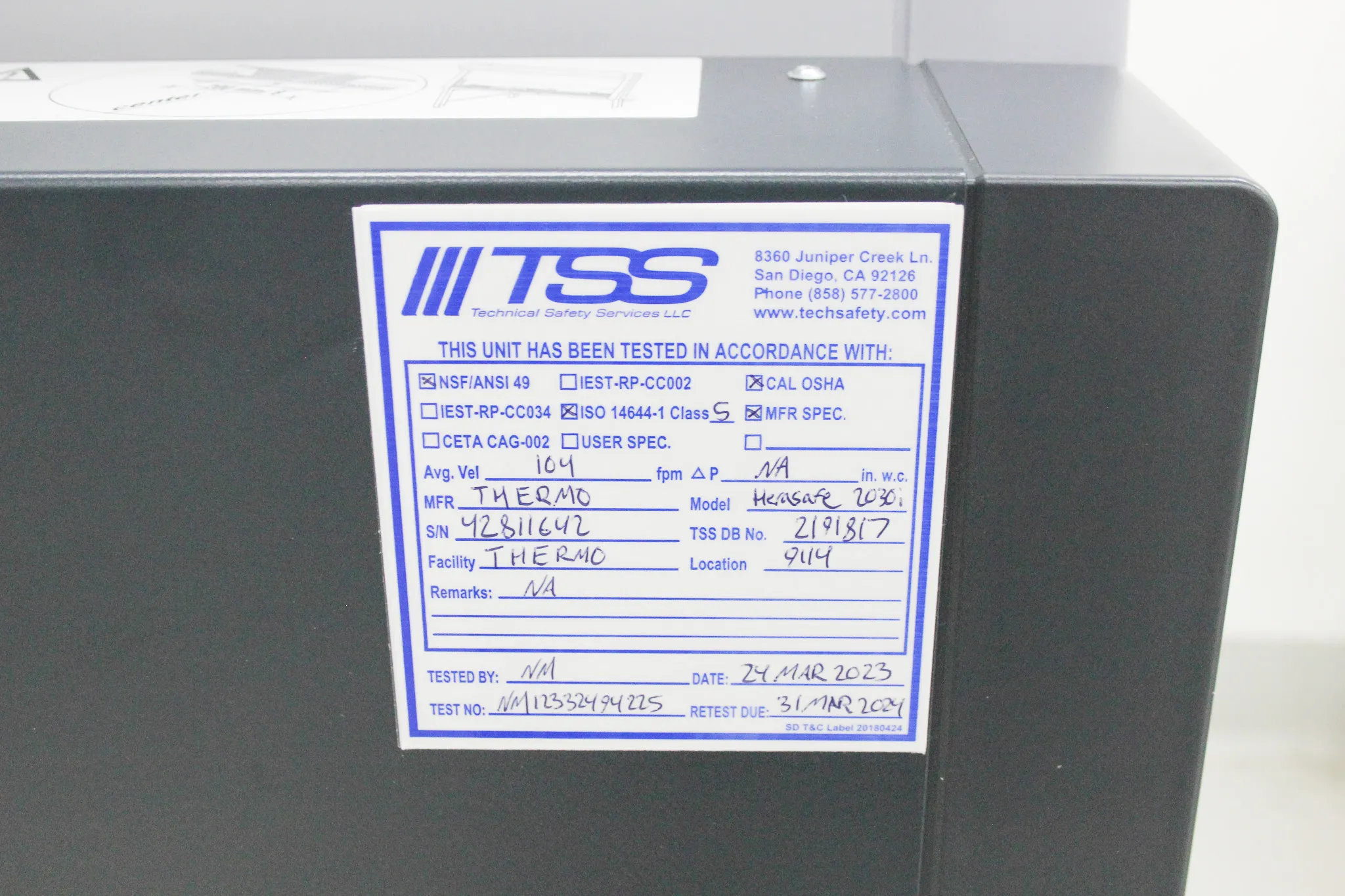 Thermo Scientific Herasafe 2030i Class II A2 Biological Safety Cabinet 51032335