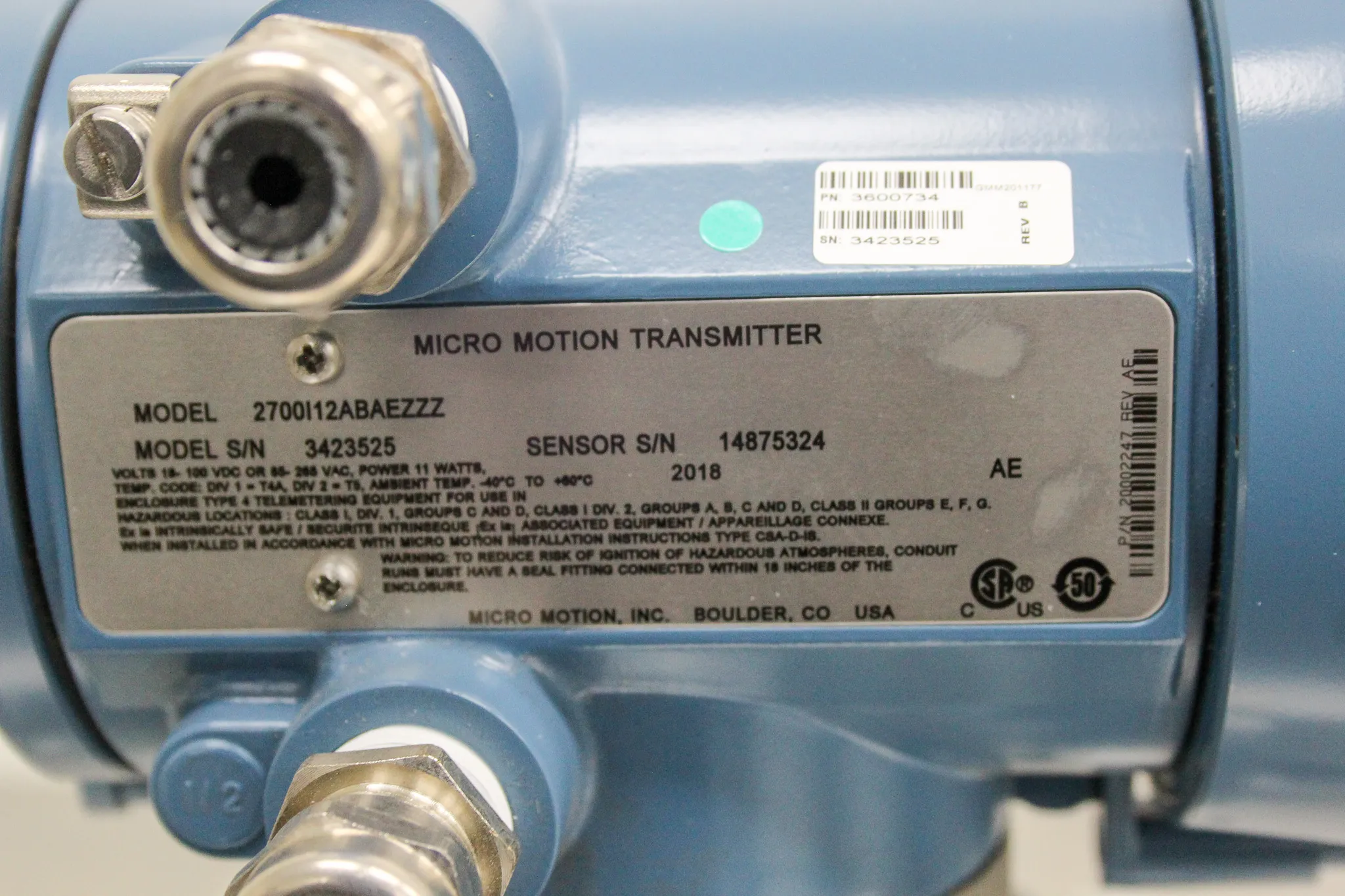 Micro Motion Transmitter 2700I12ABAEZZZ with Mass Flow Sensor T025F621SCAAEZZZZ