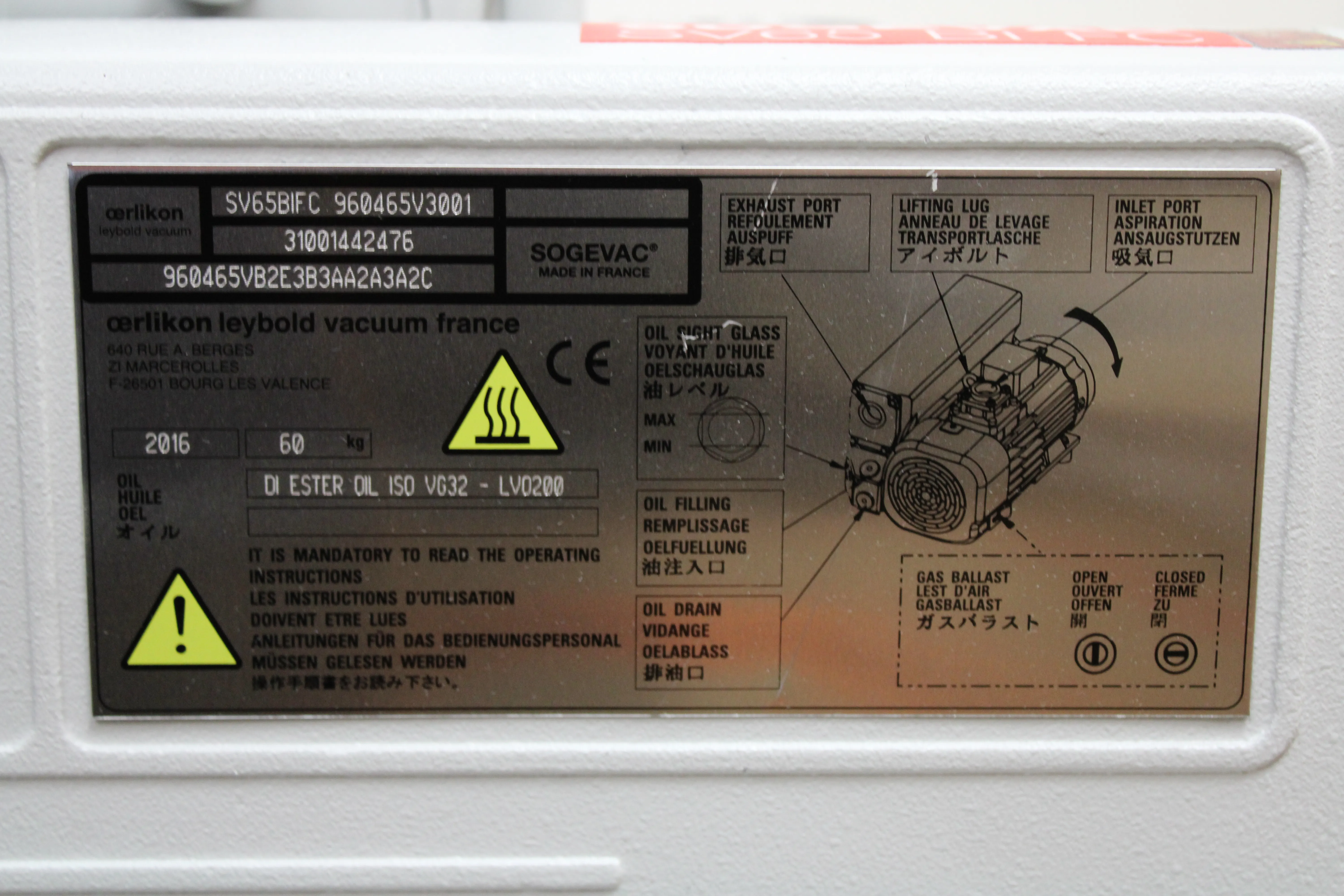 Leybold Sogevac SV65BIFC 960465V013001 Vacuum Pump