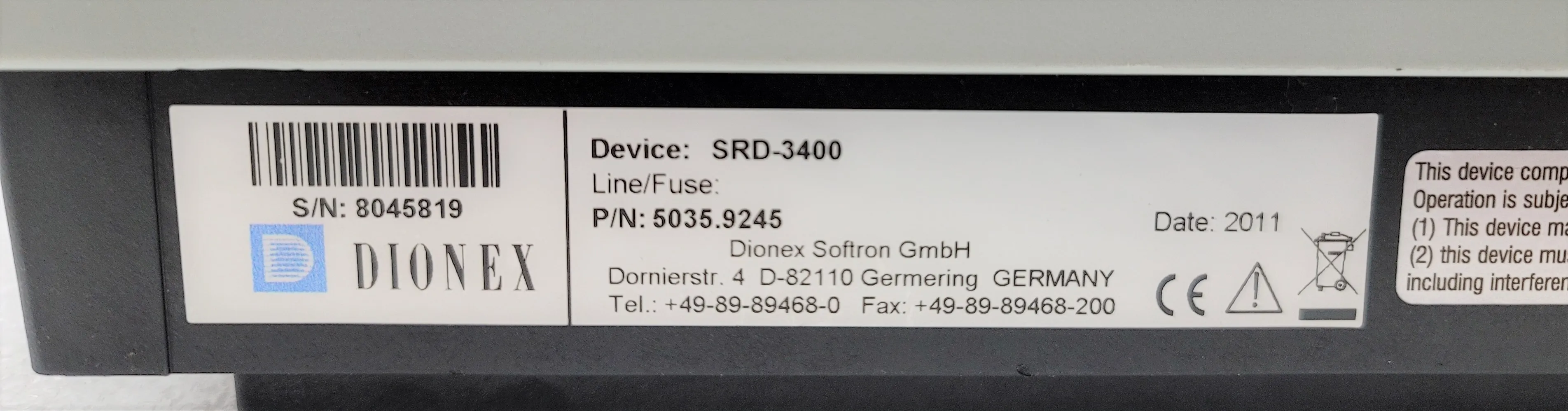 Dionex SRD-3400 Solvent Rack with Degasser