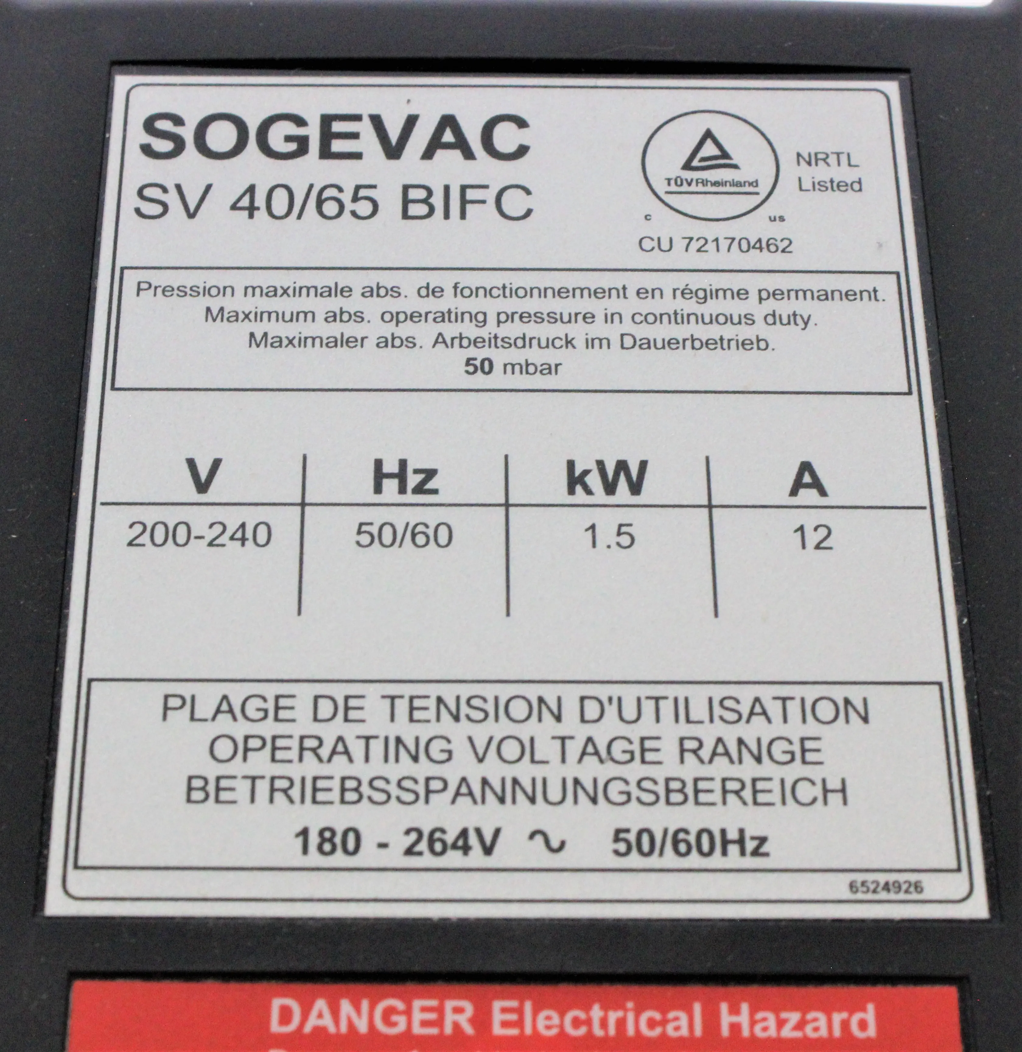 Leybold Sogevac SV65 BI FC Vacuum Pump