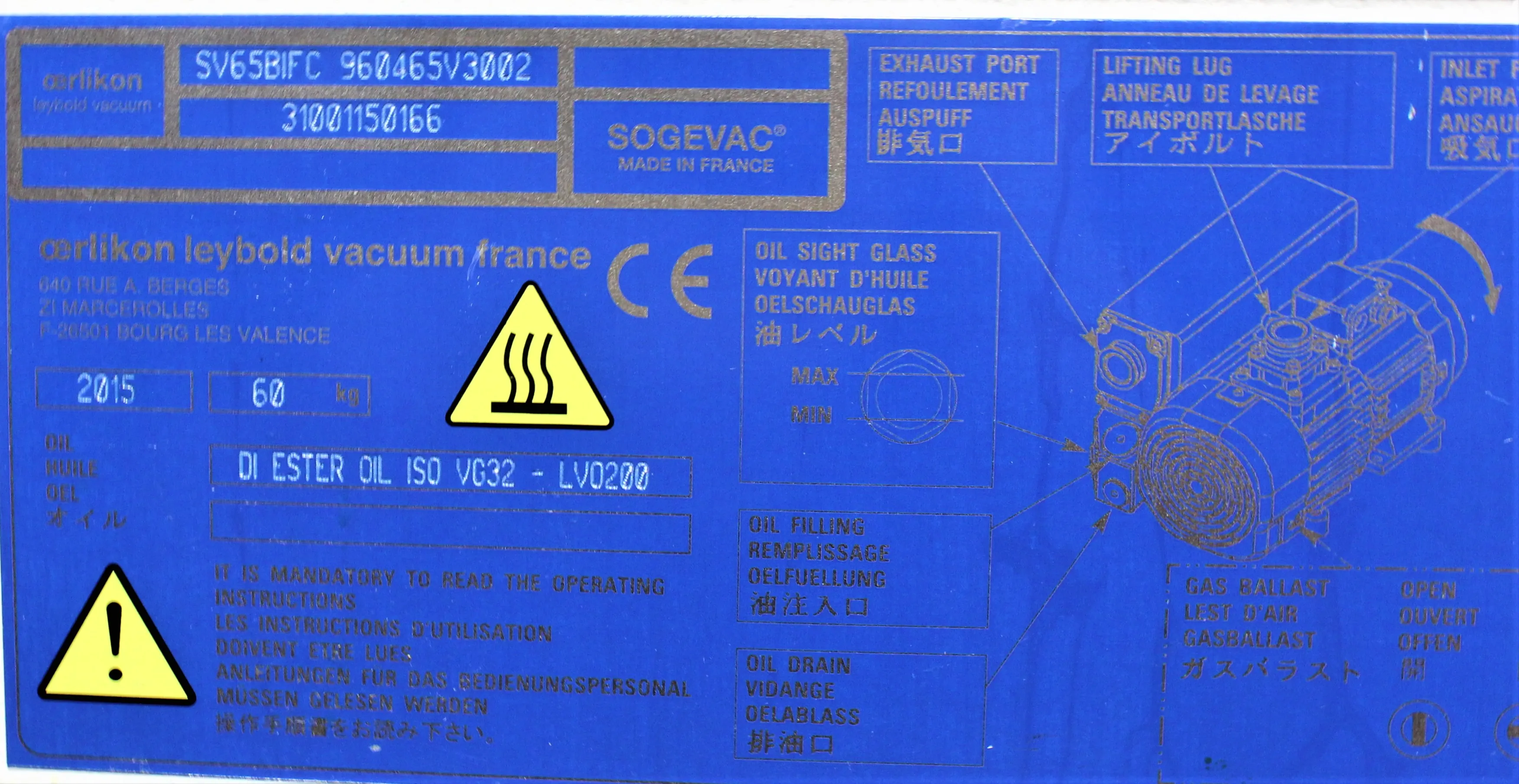 Leybold Sogevac SV40/65 BI FC Vacuum Pump