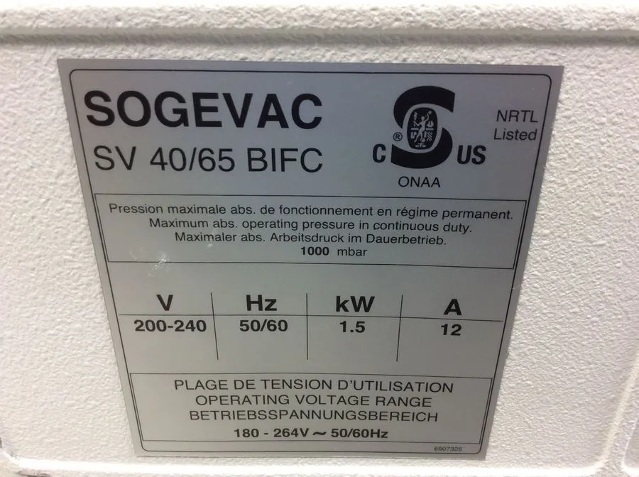 Sogevac SV 40/65 BIFC Vacuum Pump