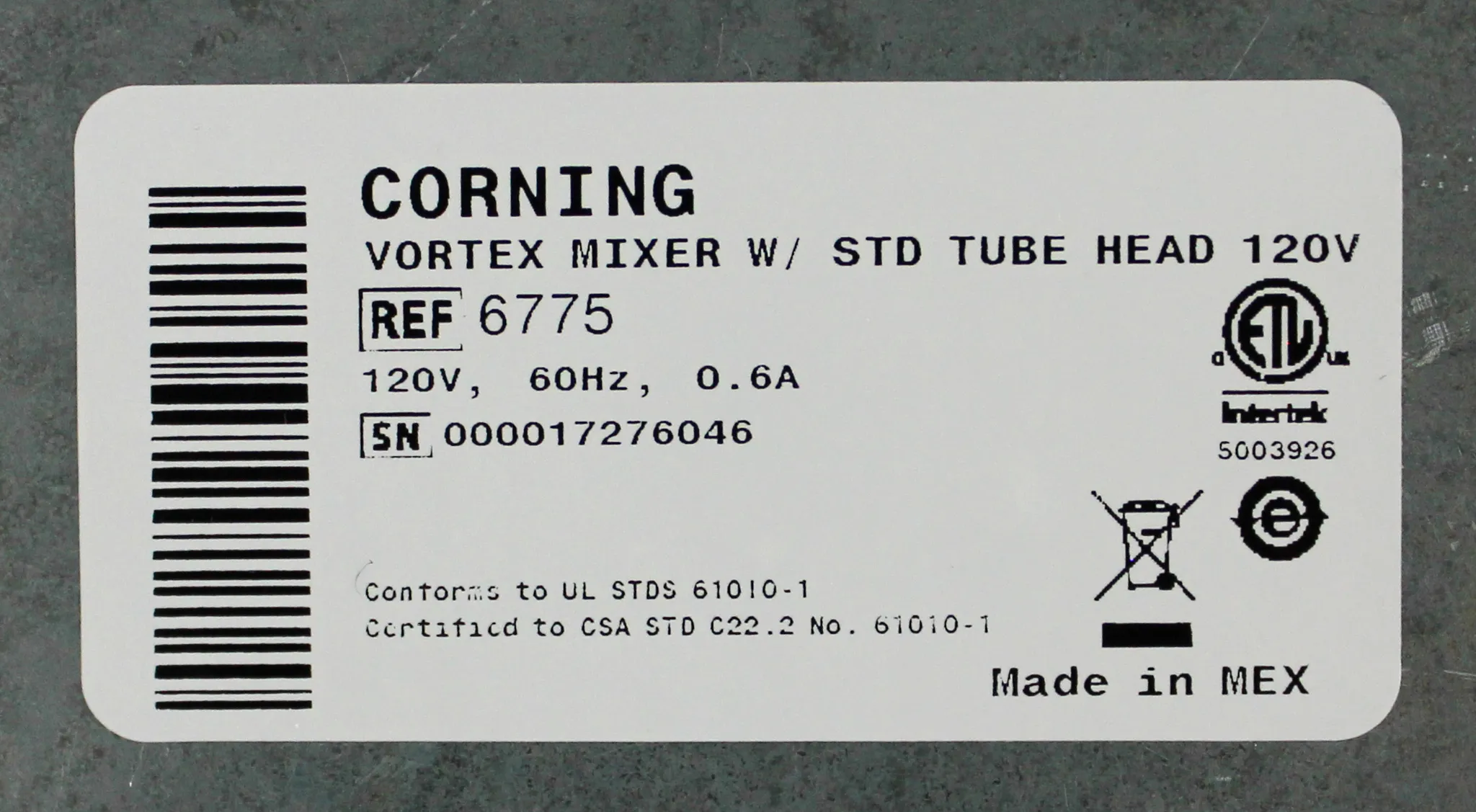 Corning Vortex Mixer w/STD Tube Head Ref: 6775