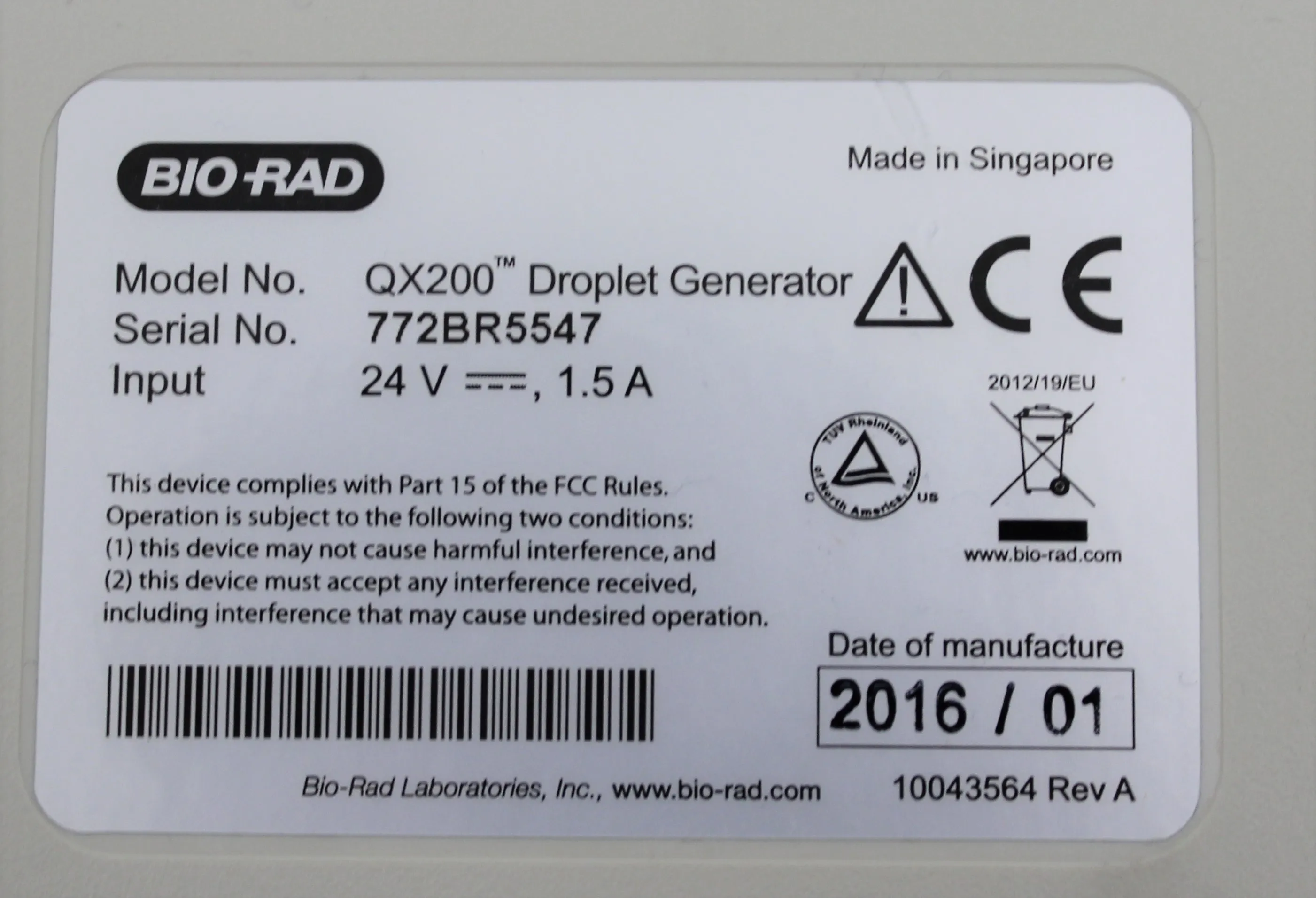 BIO-RAD QX200 Droplet Generator