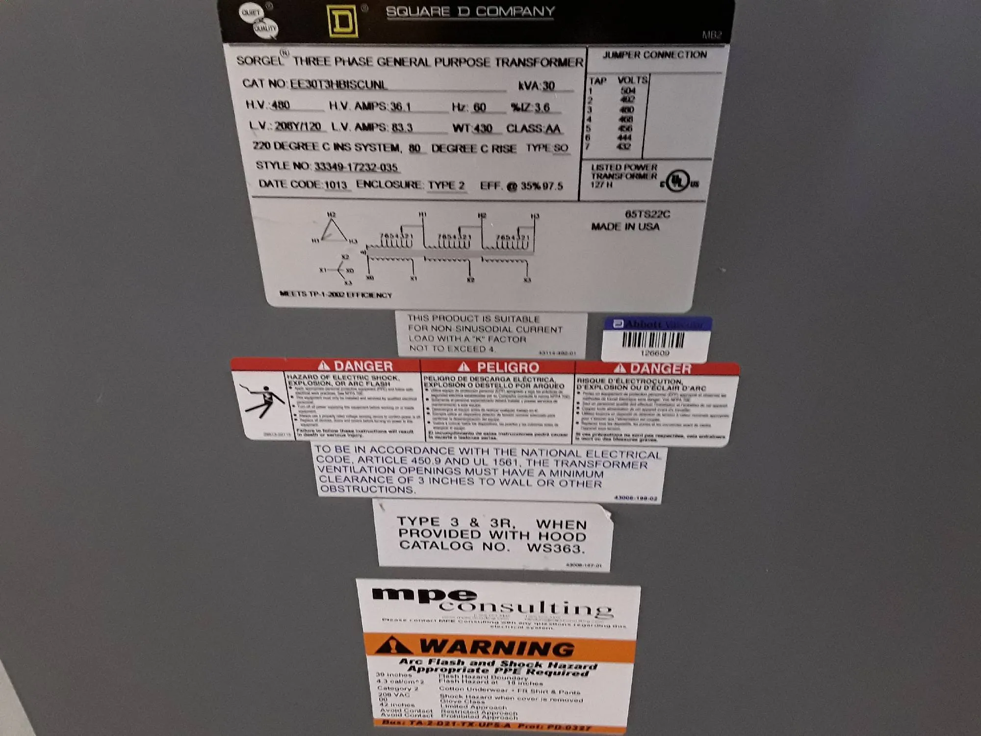 Square D Three Phase Ventilated Energy Efficient K4 Rated Transformer