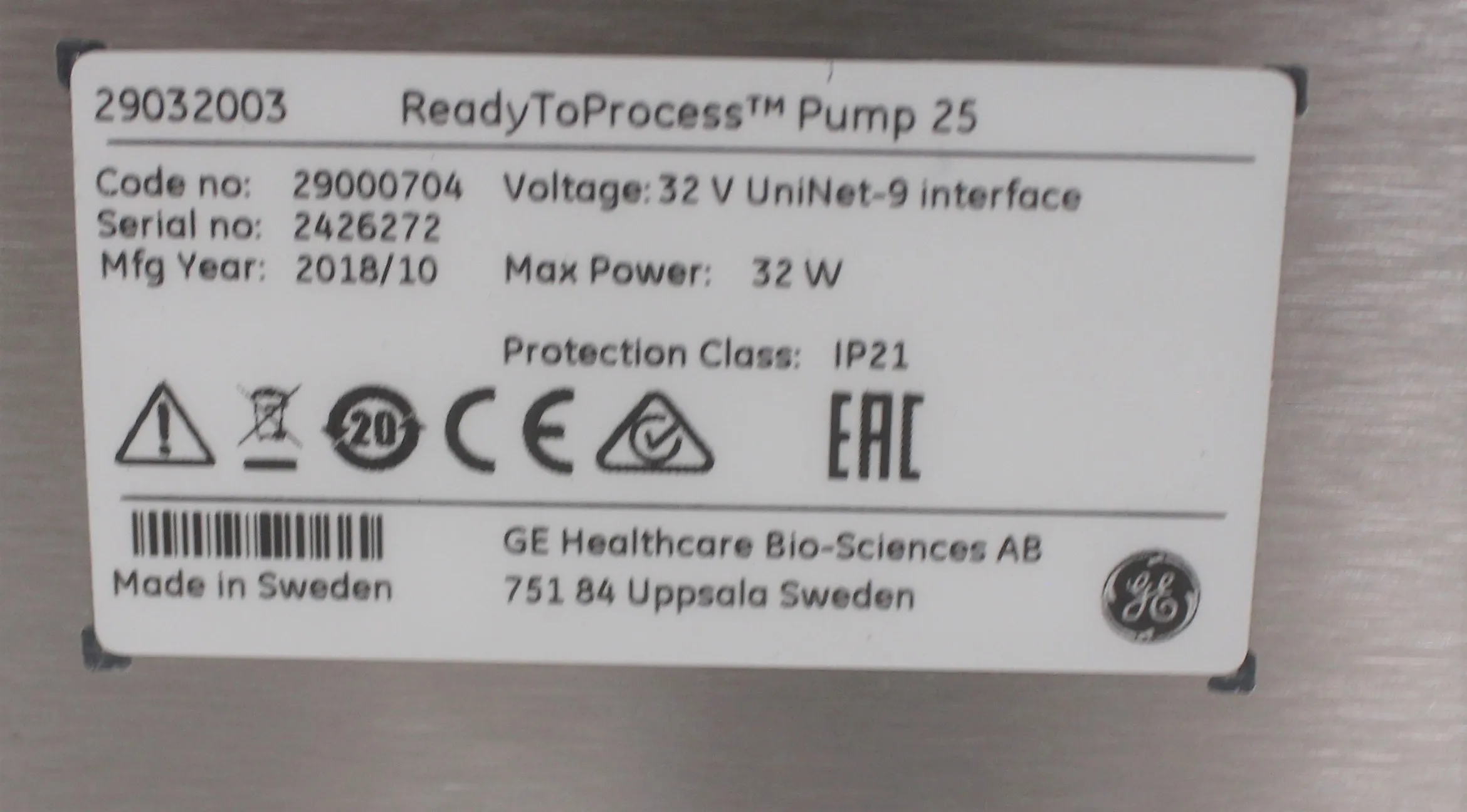 GE ReadyToProcess Pump 25 Laboratory Peristaltic Pump