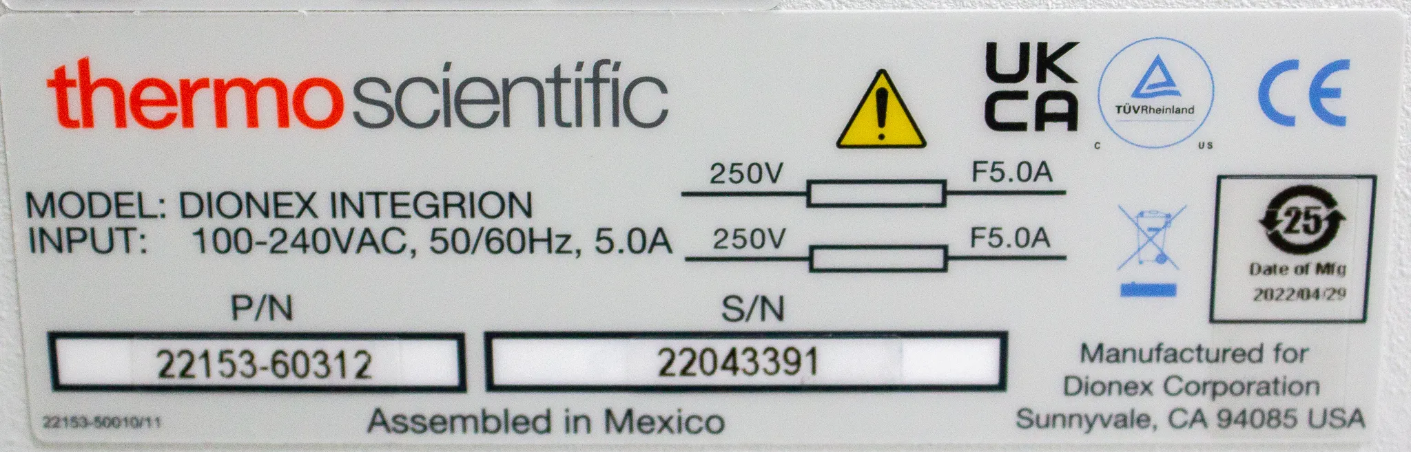 Thermo Scientific Dionex Integrion RFIC/HPIC System P/N 22153-60313