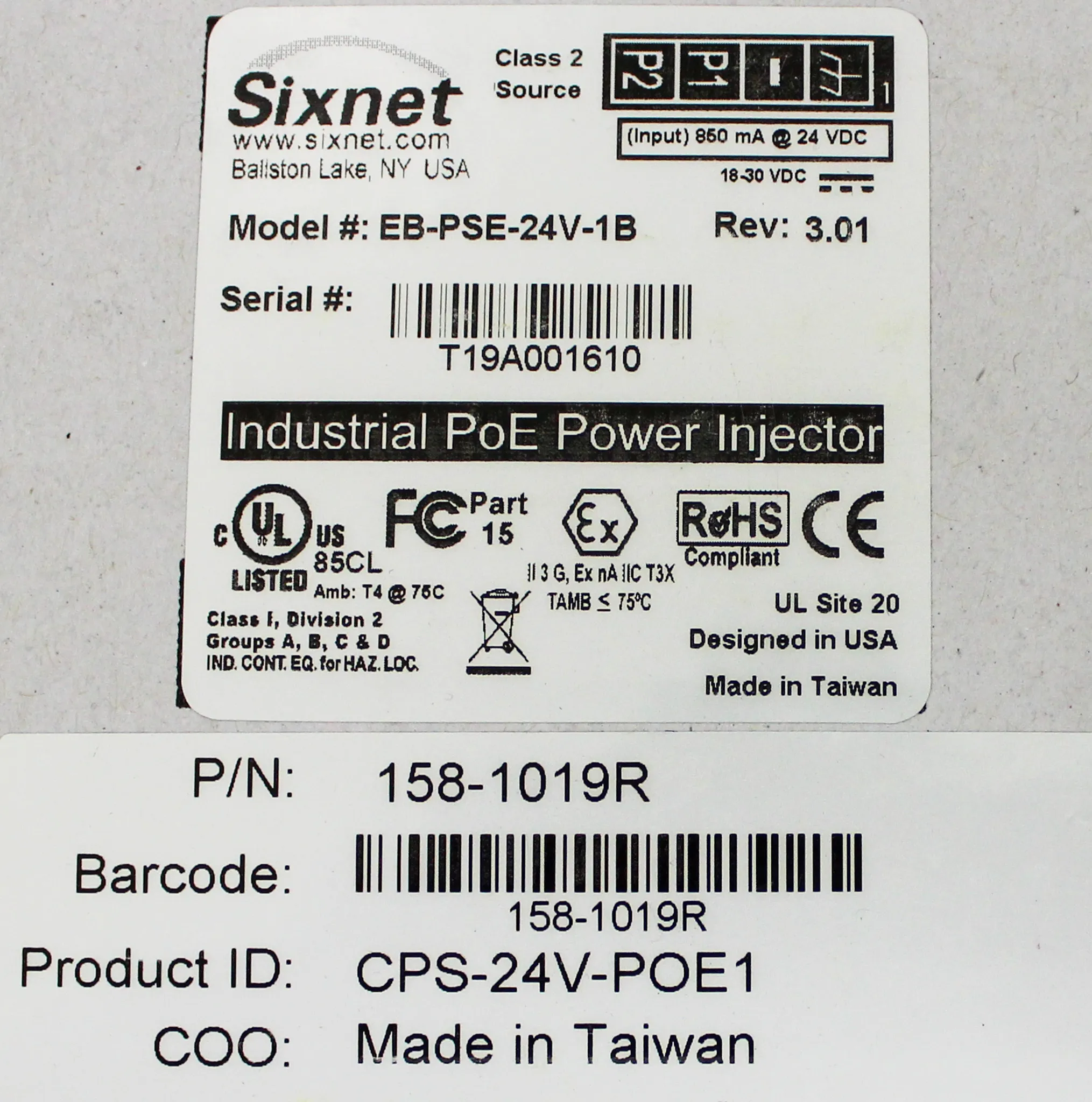 Sixnet EB-PSE-24V-1B Industrial PoE Power Injector & Motor Driver - Box with Parts