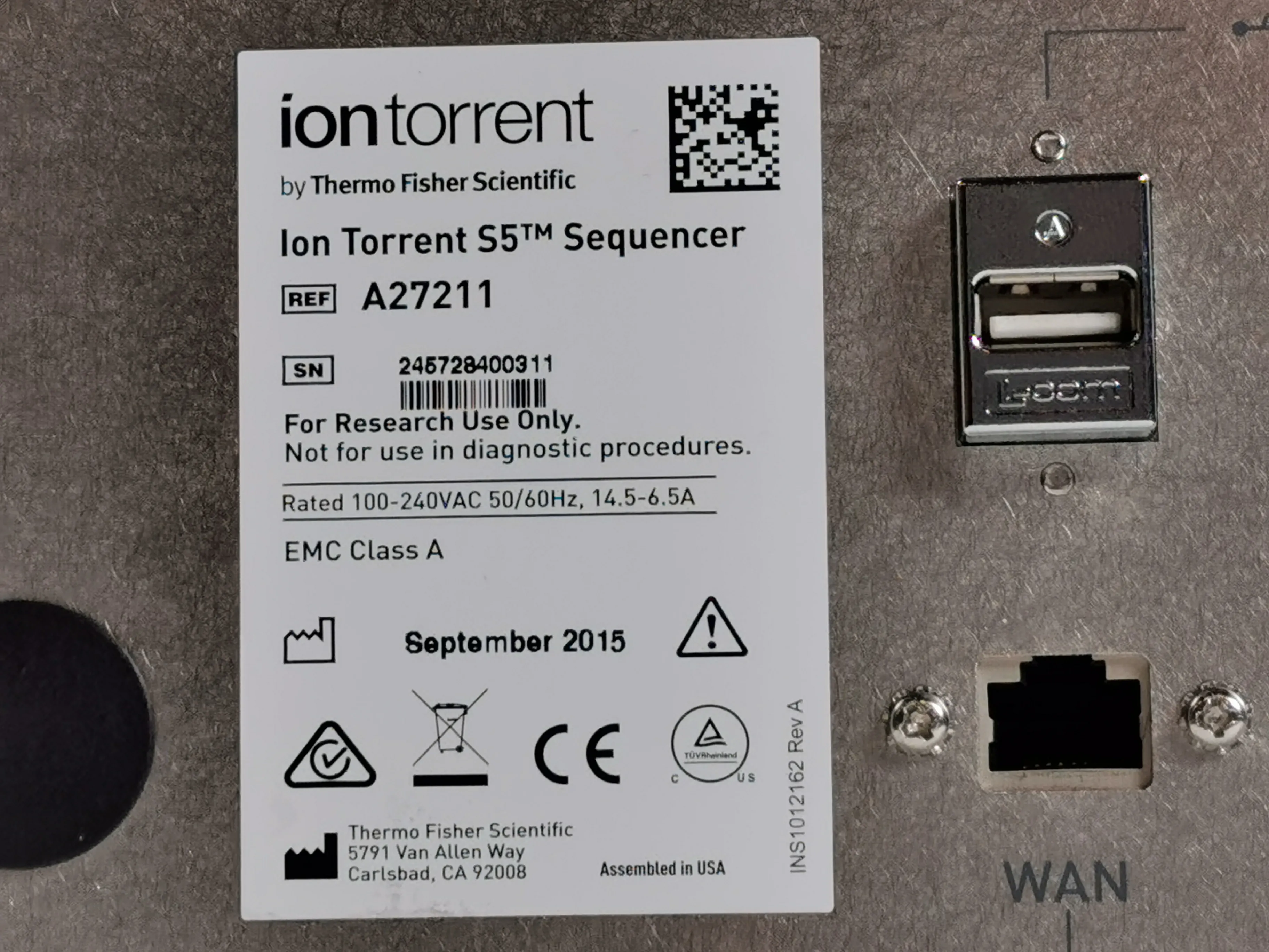 Thermo Fisher Ion Torrent S5 DNA Sequencer