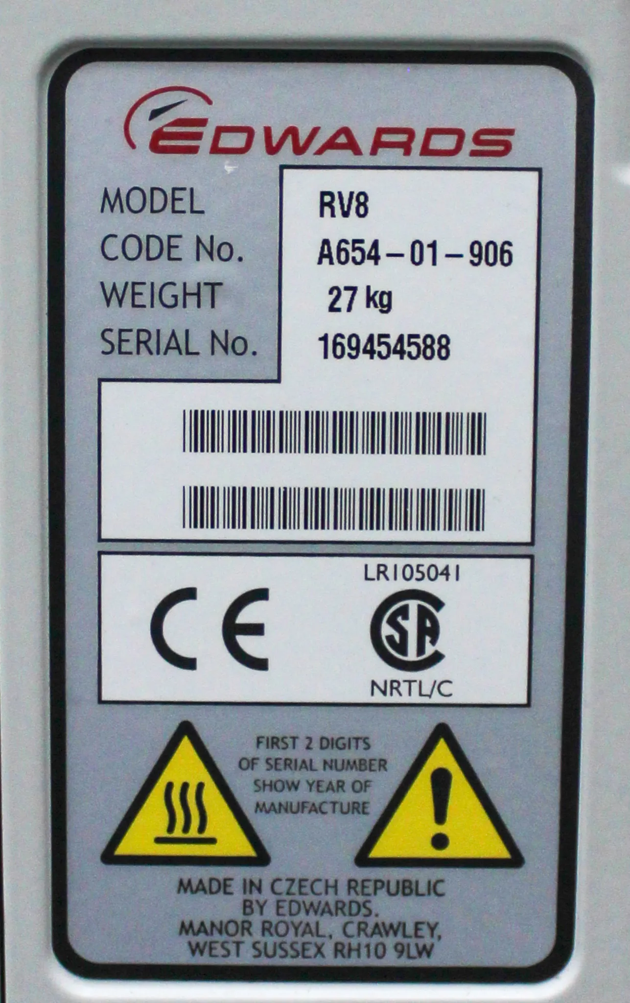 Edwards RV8 Rotary Vane Vacuum Pump