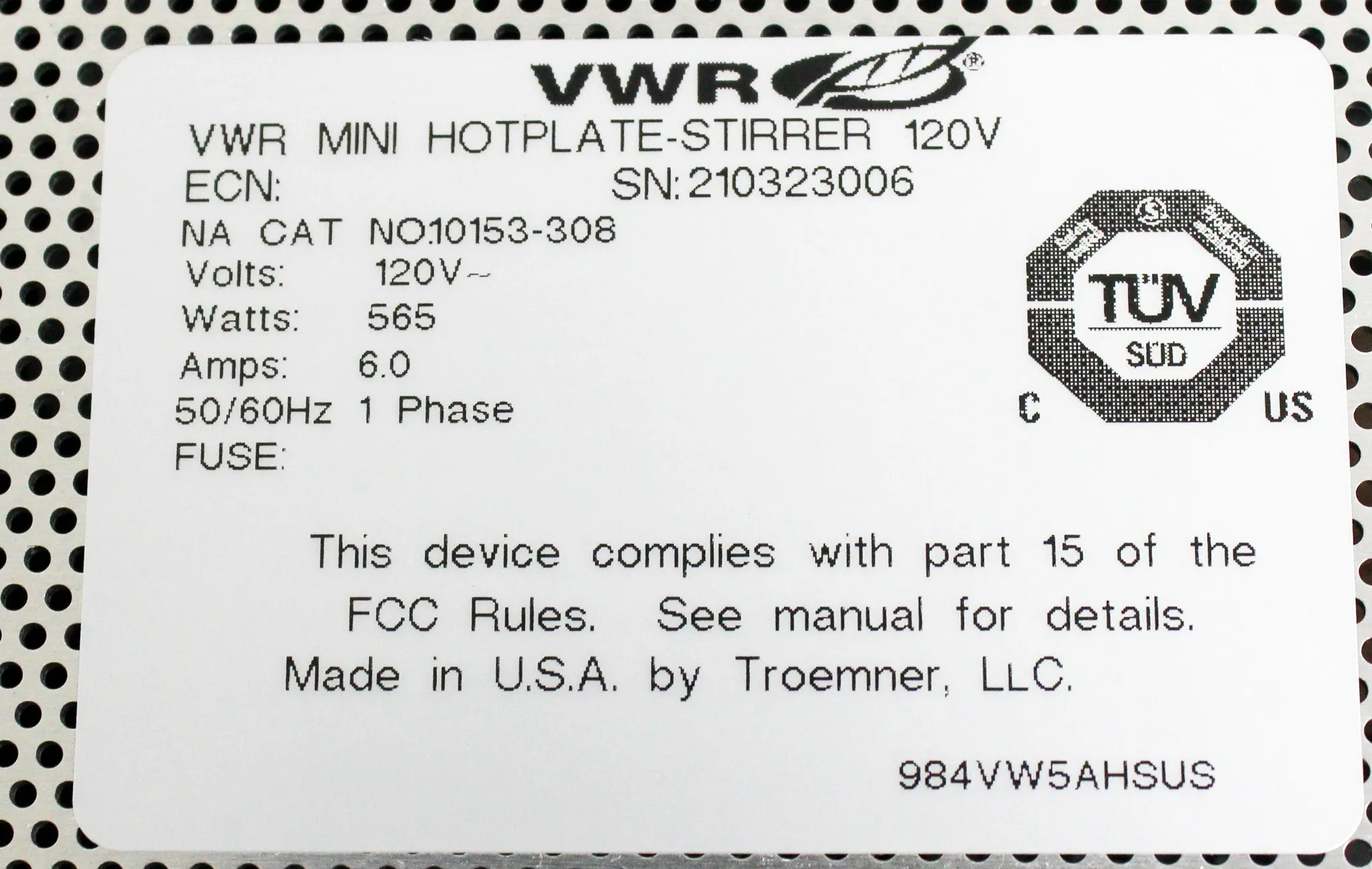 VWR Mini Hotplate Stirrer 120V, Cat# 10153-308