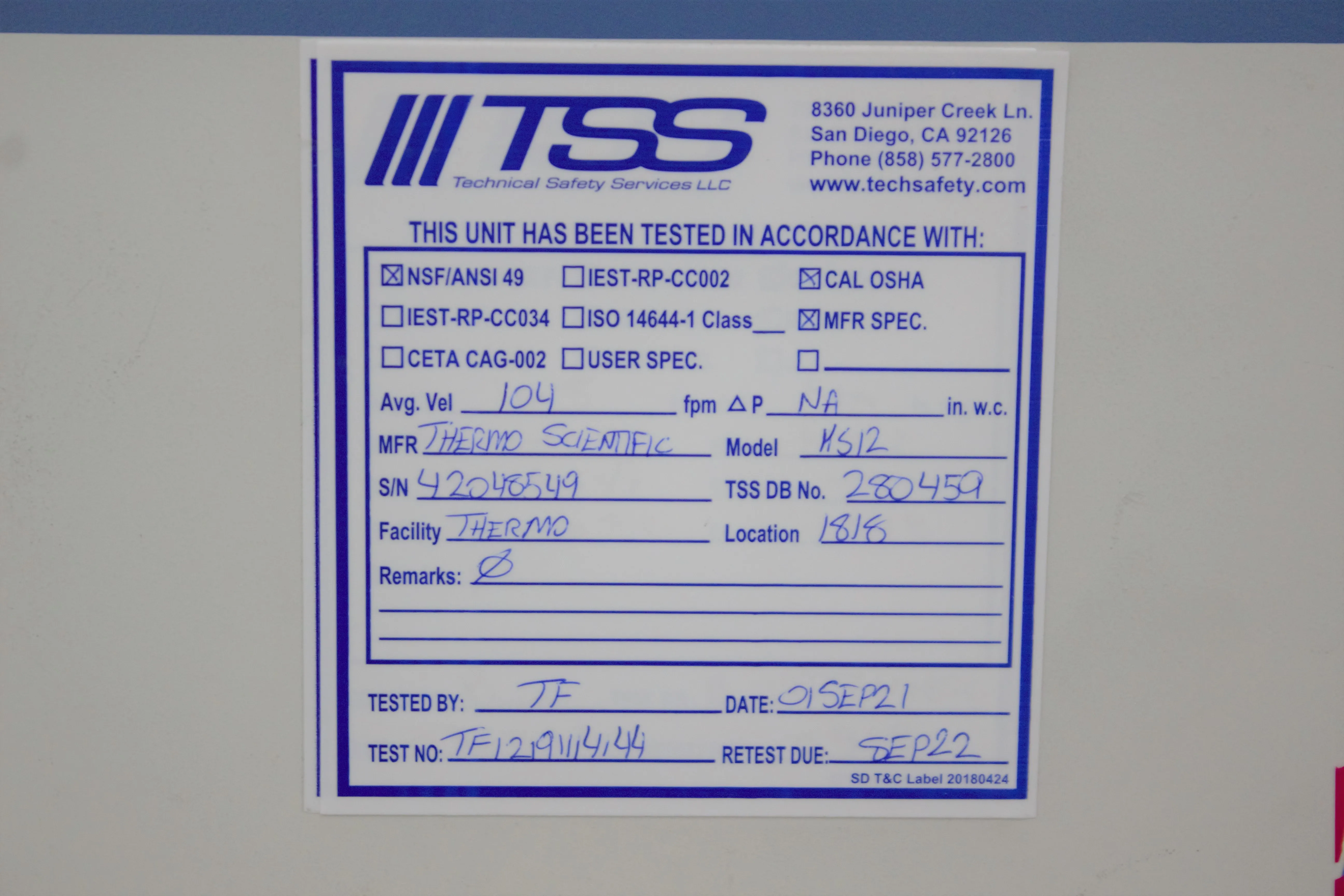 Used Thermo Scientific K512 Biosafety Cabinet (Scrap, For parts or not working)