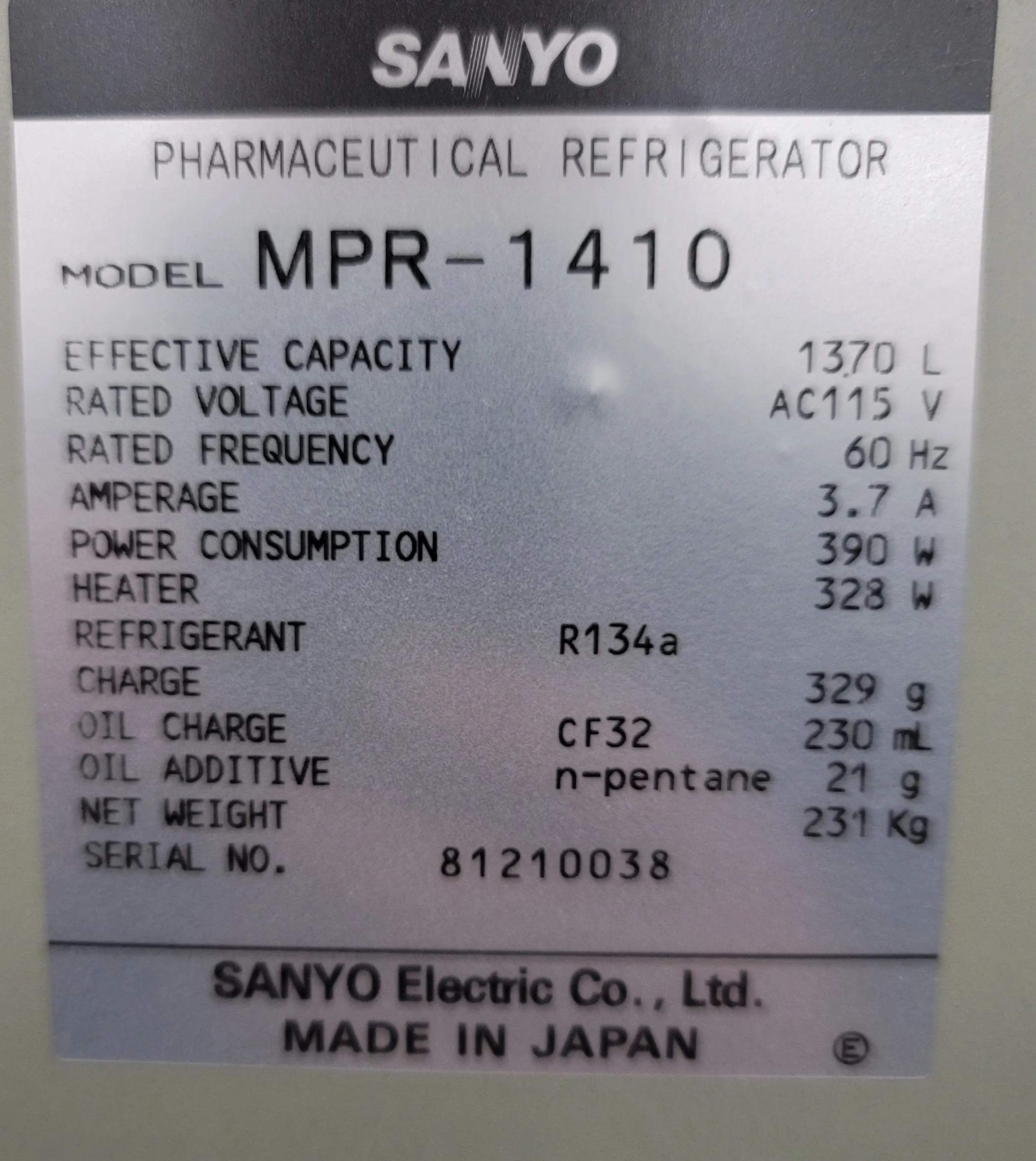 Sanyo Labcool MPR-1410R Pharmaceutical Large Capacity Refrigerator