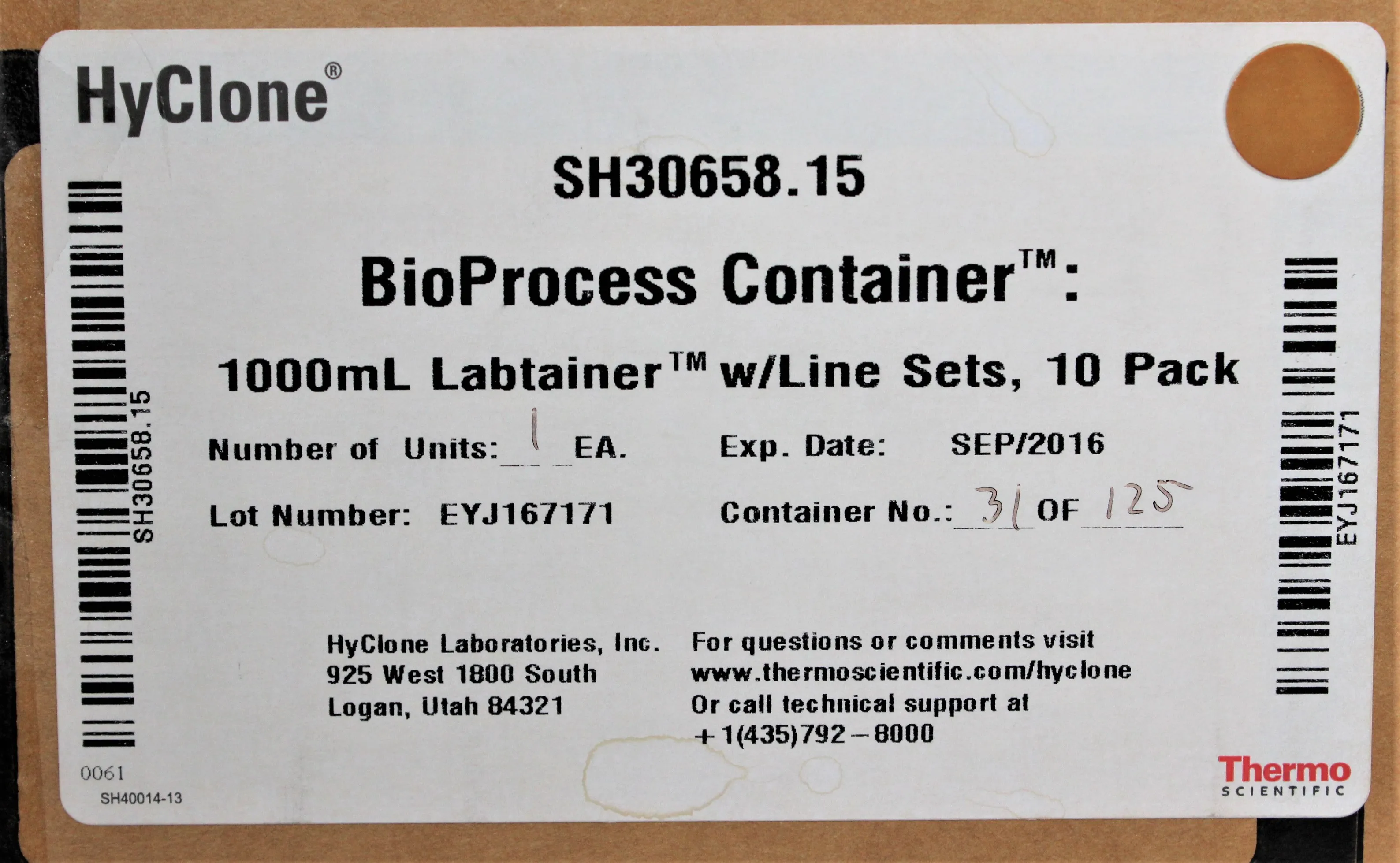 Thermo Scientific Labtainer BPC 1000mL BioProcess Container 10 Pack SH30658.15