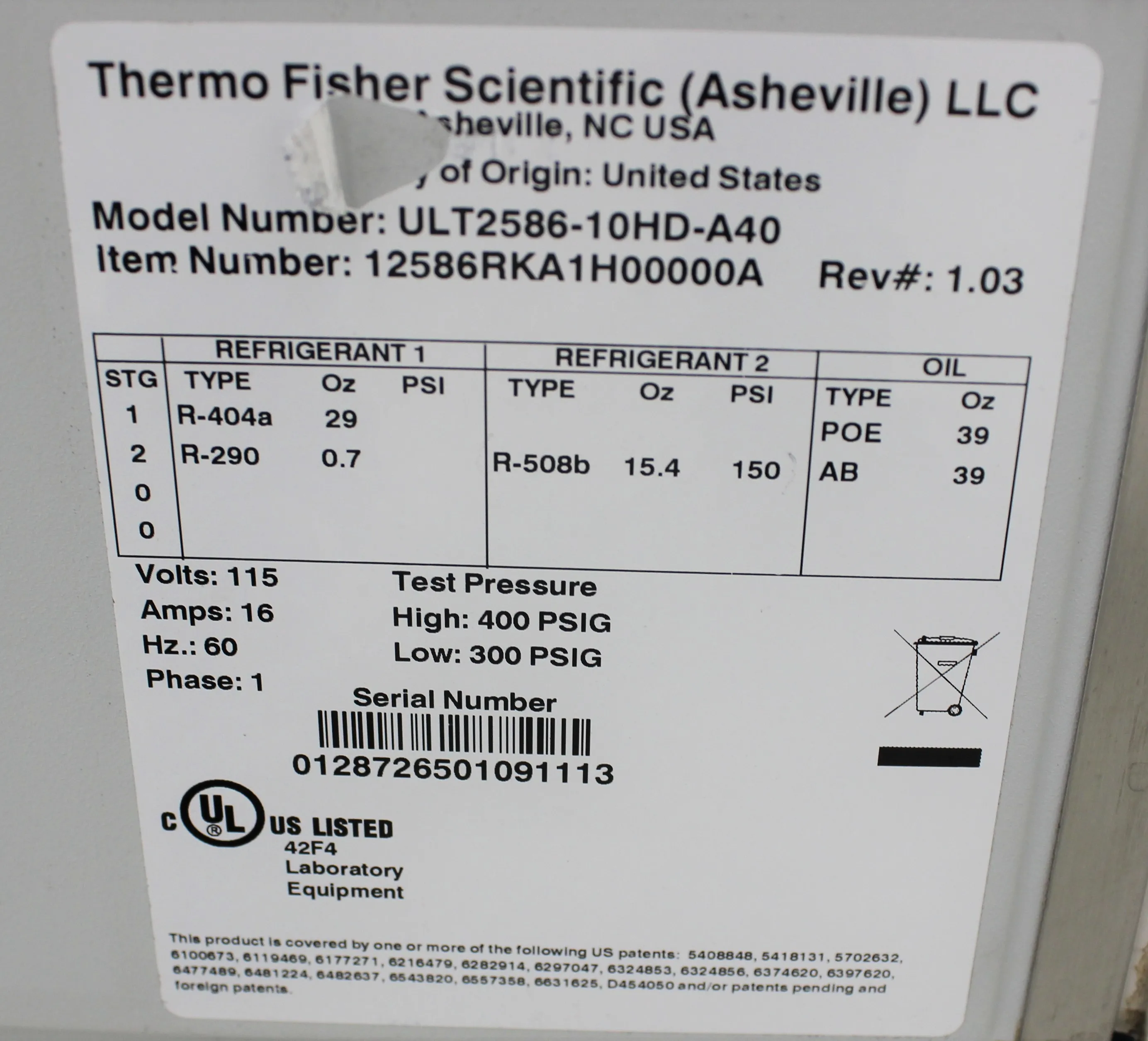 Thermo Scientific ULT2586-10-10HD-A48 Ultra Low Freezer - Needs Repairs