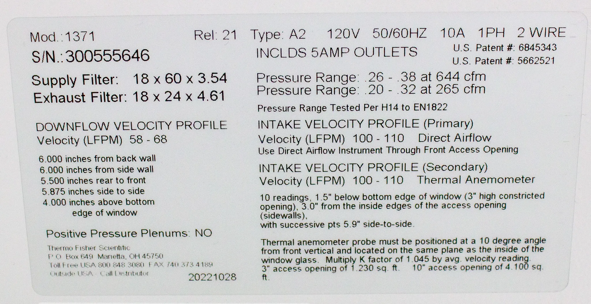 Thermo Scientific 1300 Series Class II, Type A2 Biological Safety Cabinet Model 1371