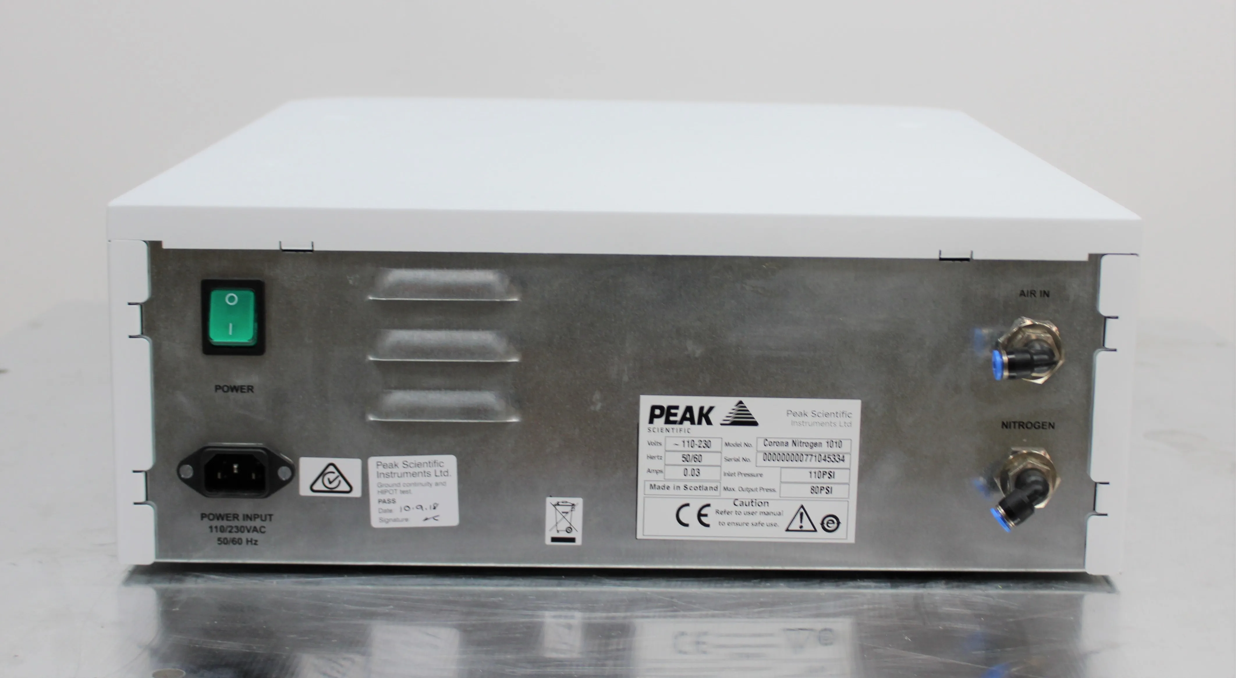 Peak Scientific Corona Air Compressor (230v) + Corona Nitrogen 1010(230V)