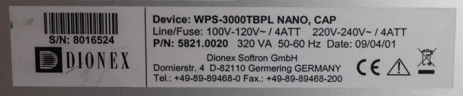 Dionex UltiMate WPS-3000TBPL Autosampler 5821.0020 As-is, CLEARANCE!