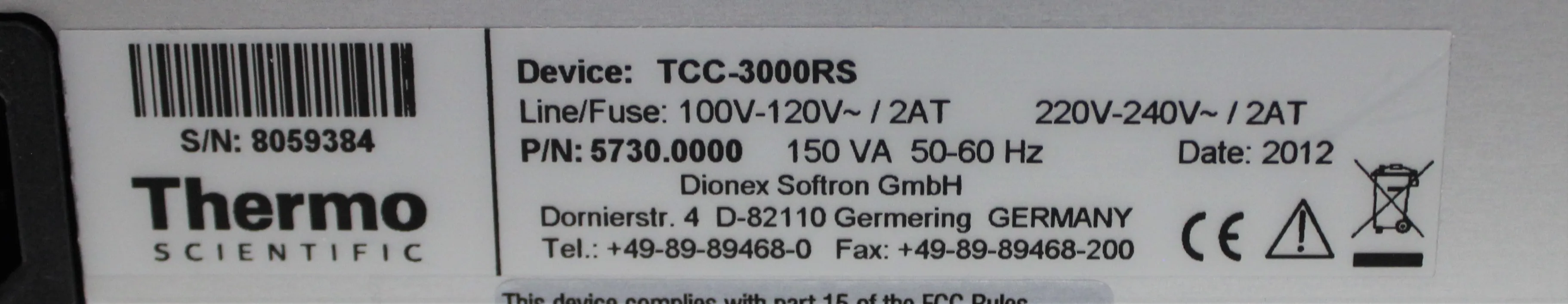 Thermo Fisher Dionex UltiMate TCC-3000RS Rapid Separation Thermostatted Column Compartment