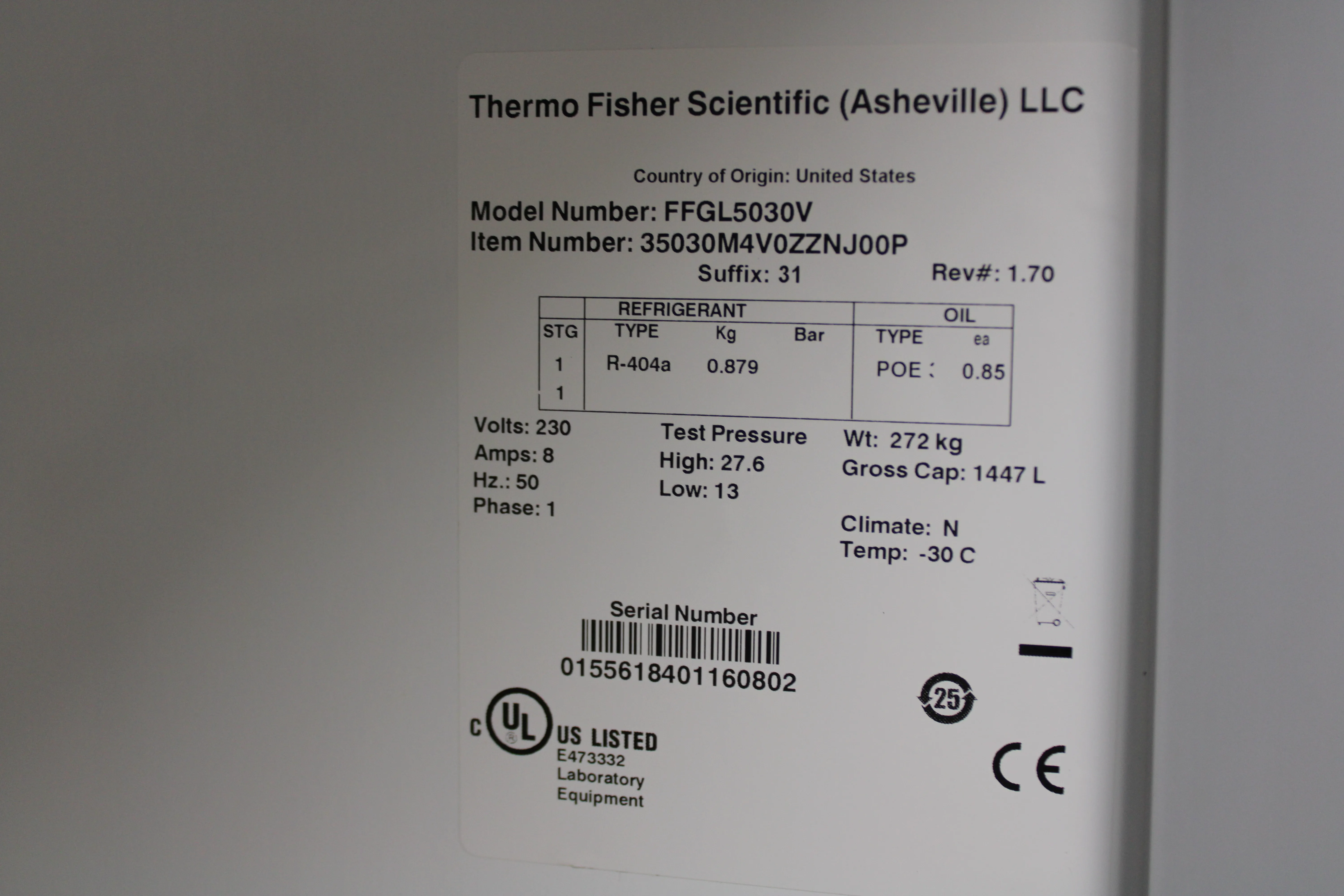 Thermo Fisher FORMA-FFGL5030V Double Door -30C Freezer